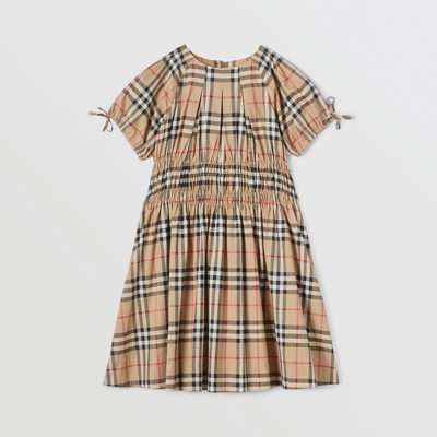 Ruched Panel Vintage Check Cotton Dress 