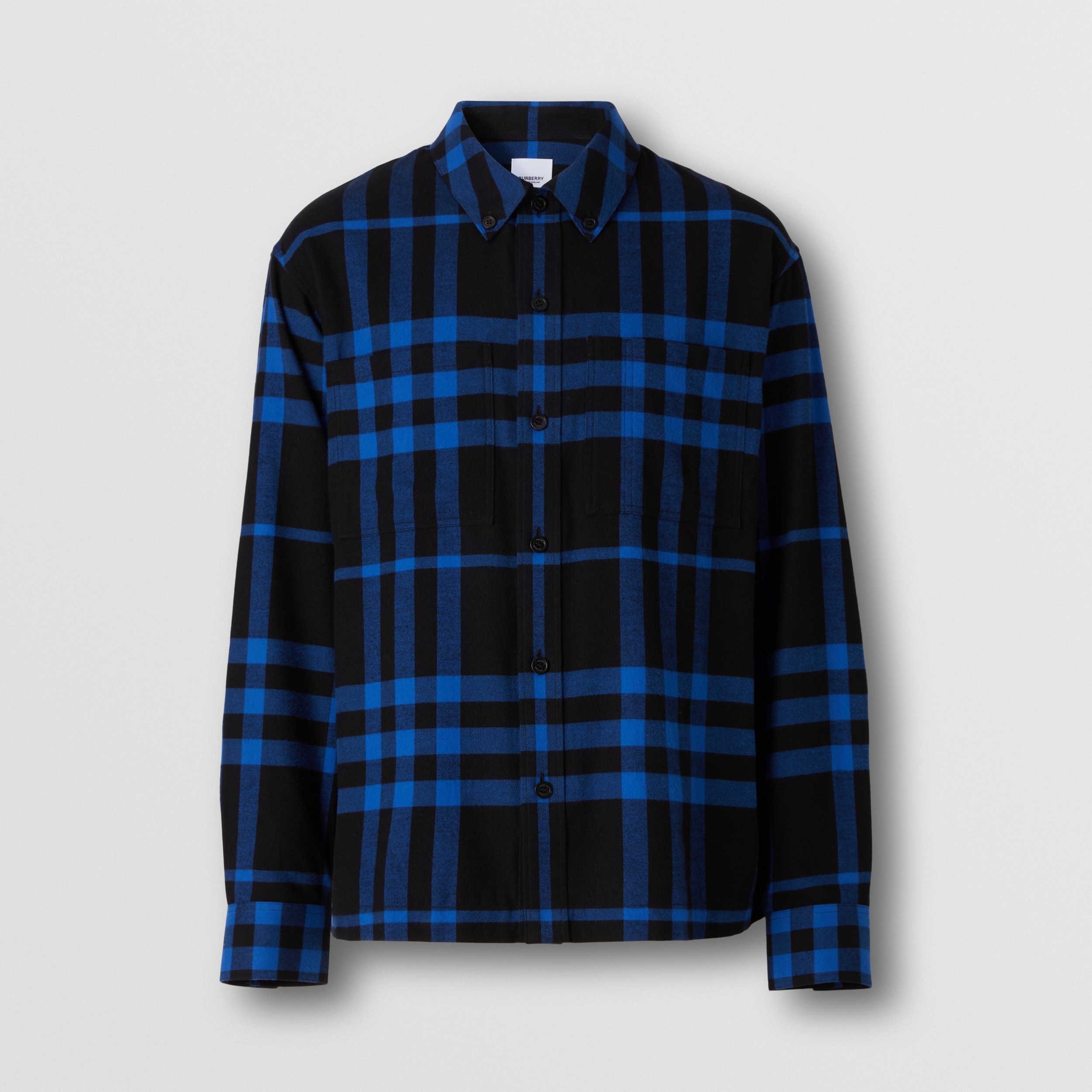 Check Cotton Flannel Shirt in Deep Royal Blue - Men | Burberry® Official - 4