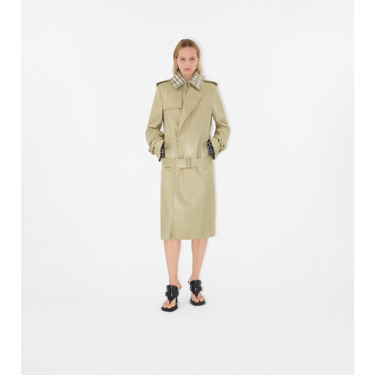 Long Leather Trench Coat in Hunter - Women | Burberry® Official