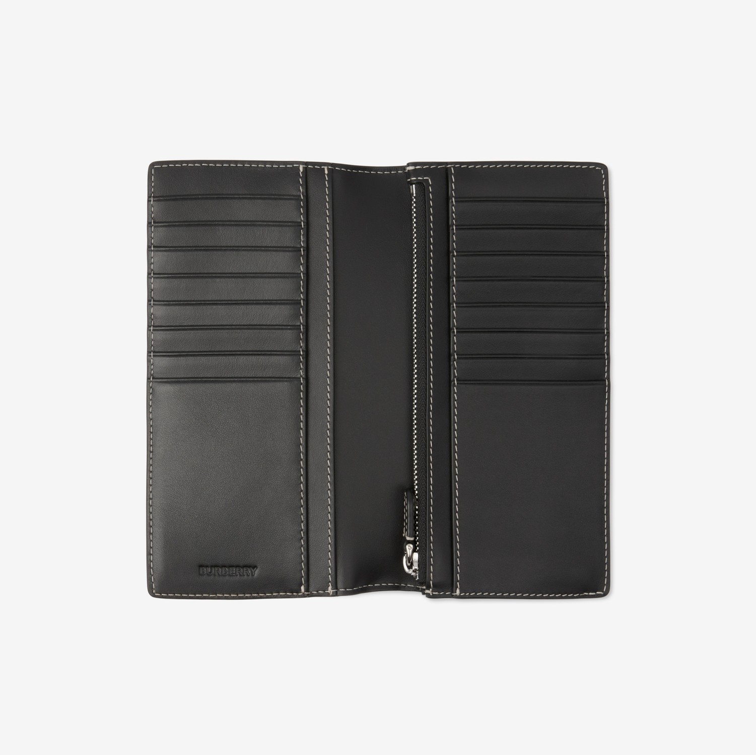 Brieftasche im Kontinentalformat aus Check-Gewebe und Leder