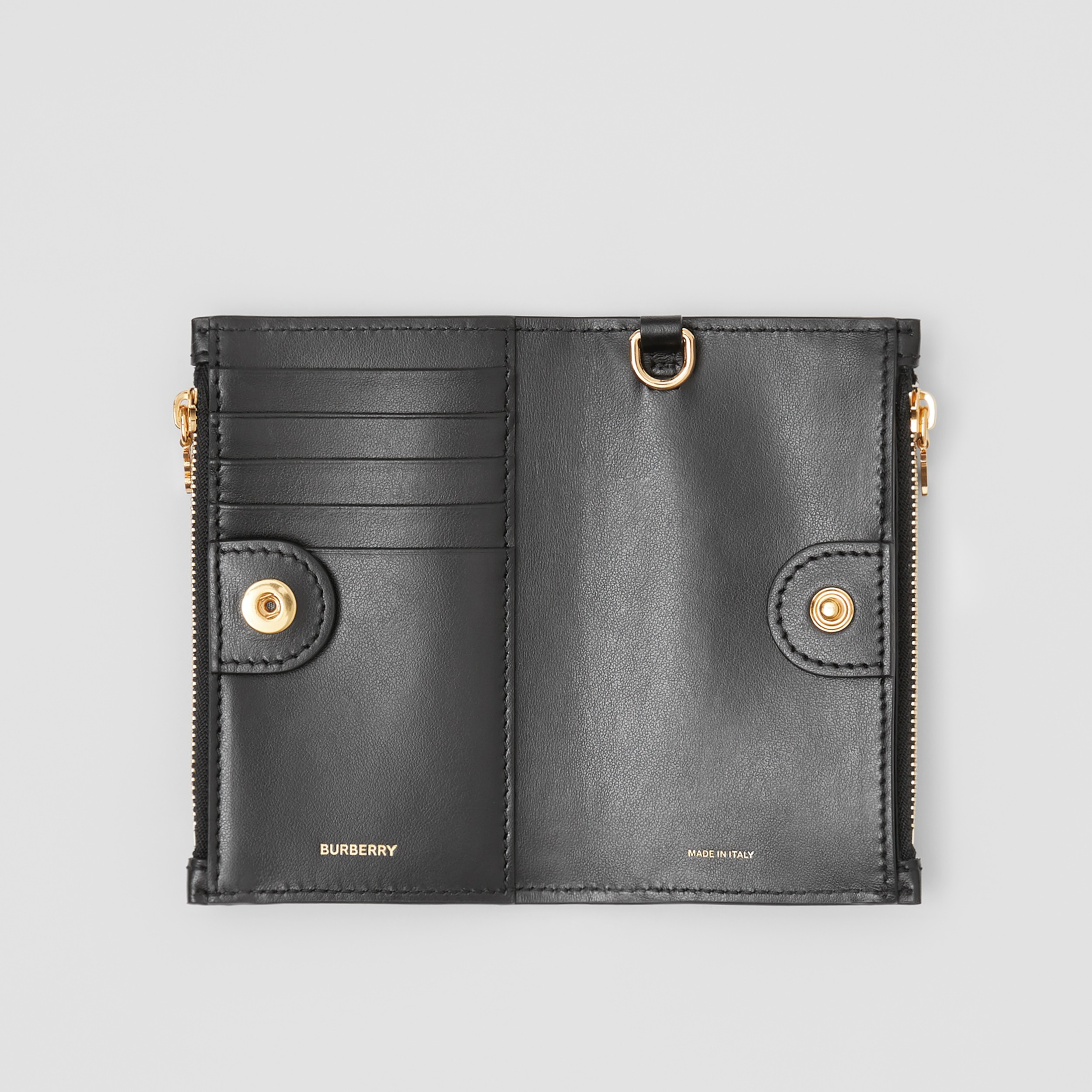 Monogram Motif Leather Wallet with Detachable Strap in Black Women