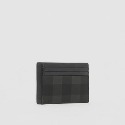 Charcoal Check and Leather Money Clip Card Case - Men | Burberry® Official