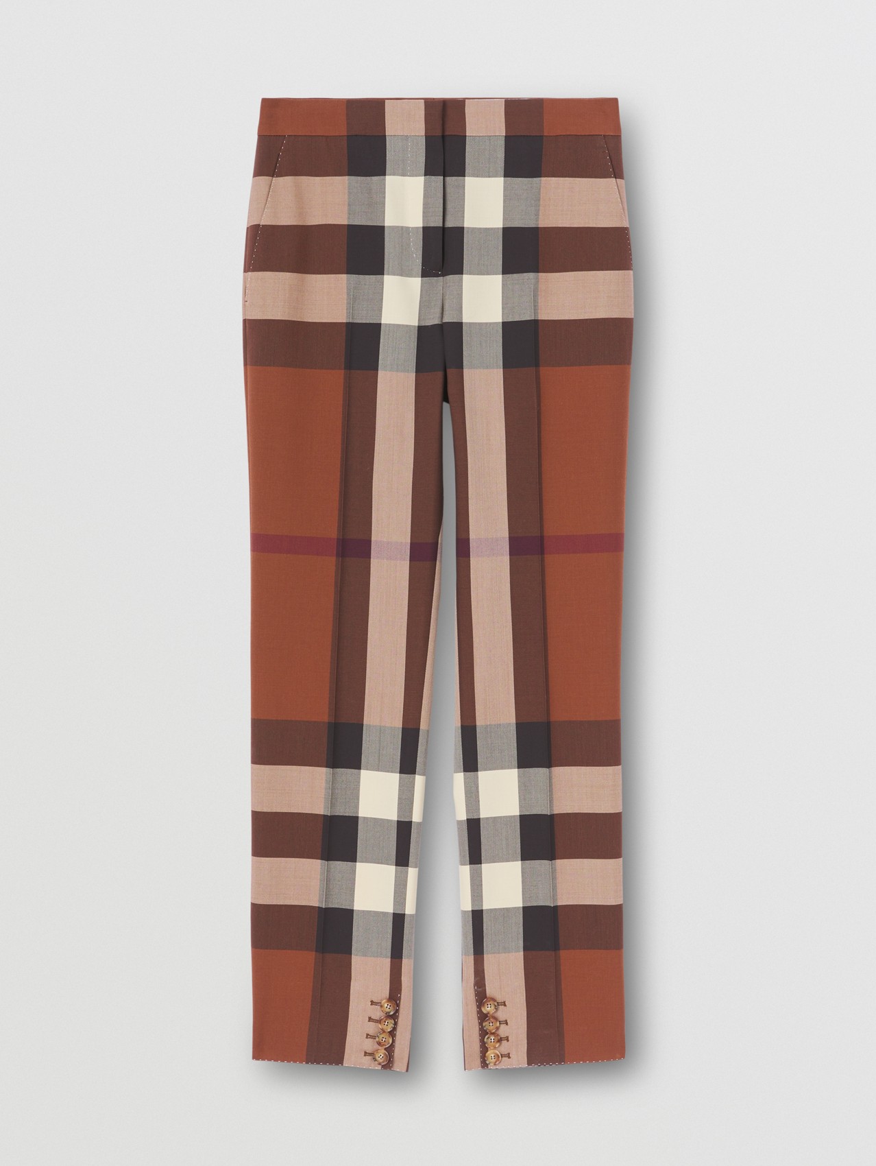 Check Wool Tailored Trousers in Dark Birch Brown
