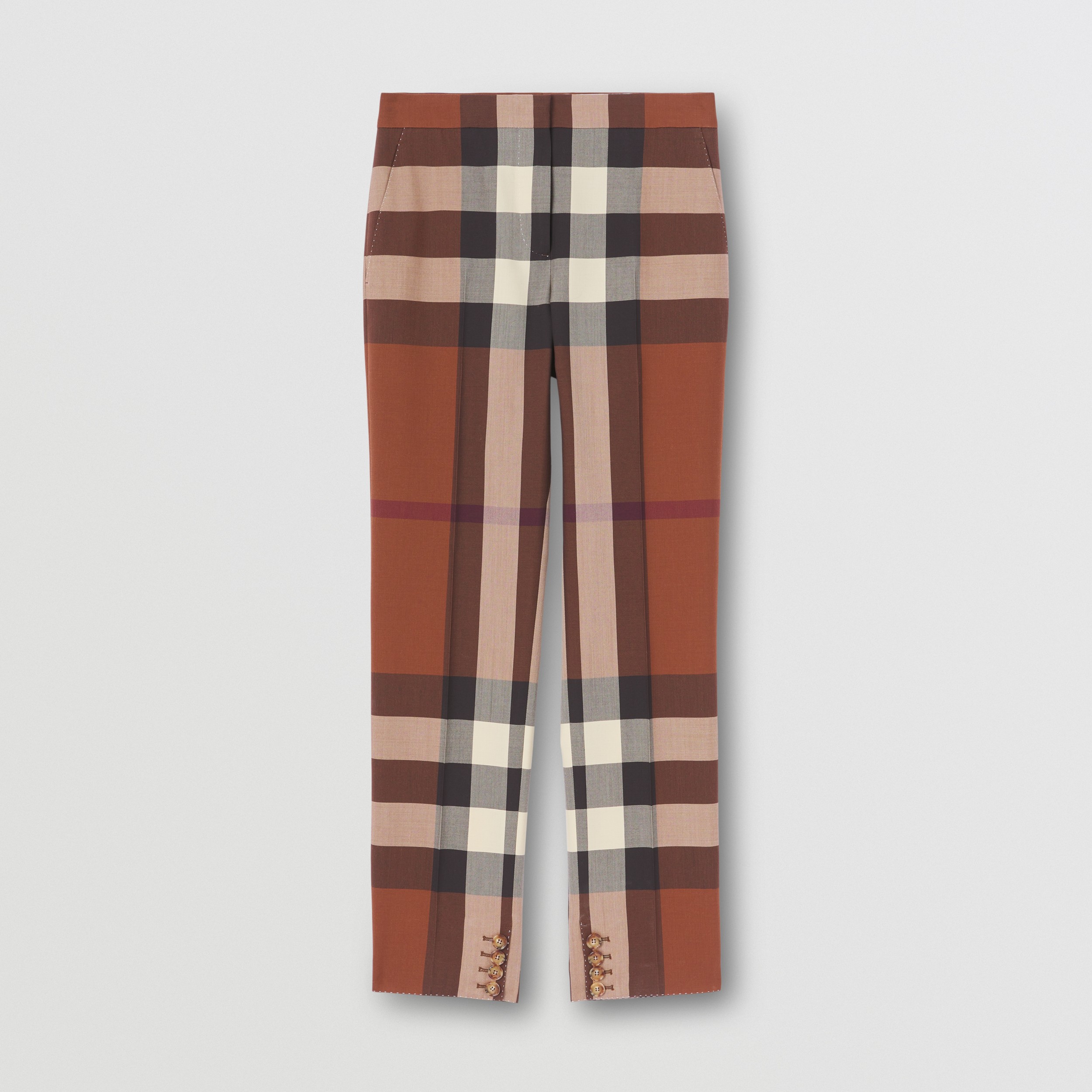 Exaggerated Check Wool Tailored Trousers in Dark Birch Brown - Women | Burberry® Official - 4