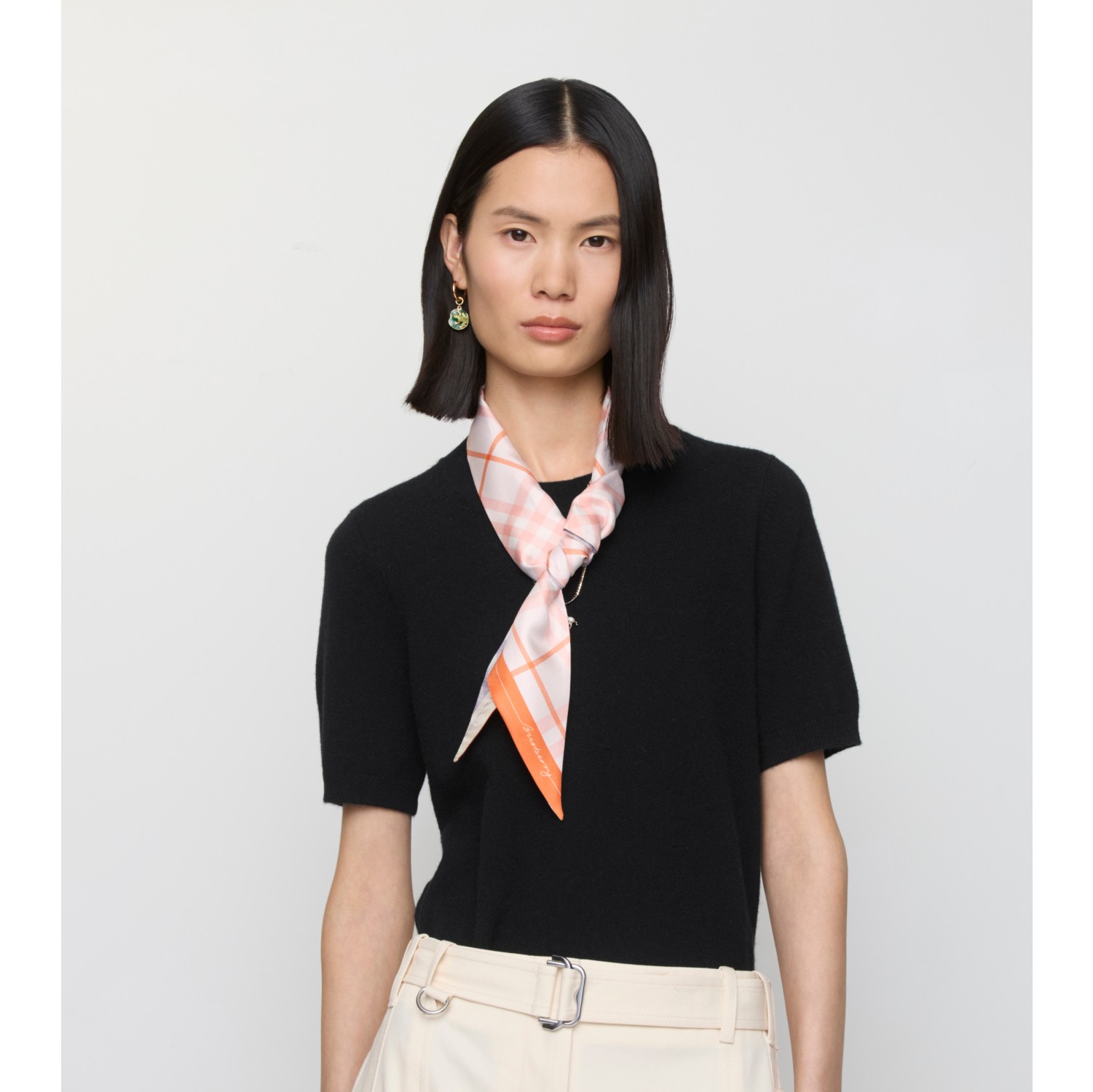 Skinny Contrast Check Silk Scarf