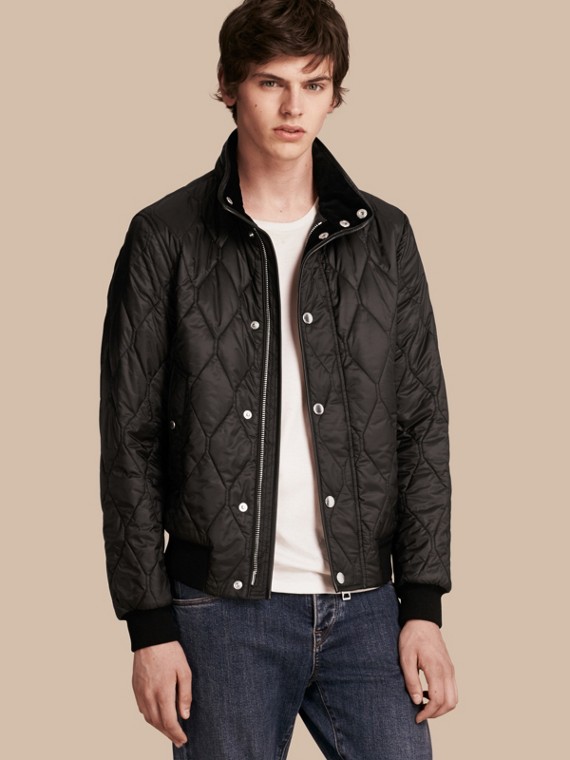 Quilted Jackets Puffer For Men Burberry Stand Collar Military Quilted Jacket With Packaway Hood