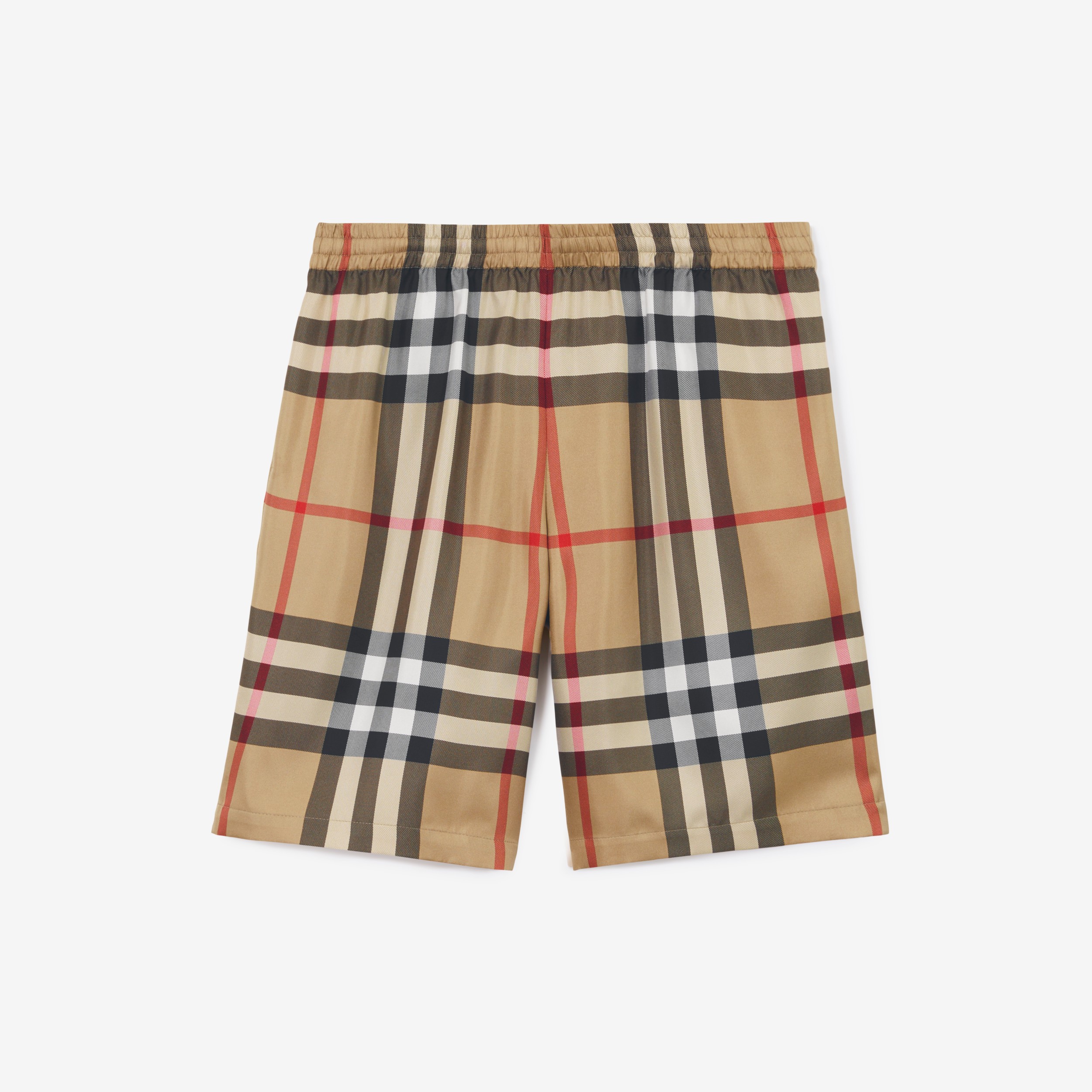 Bermuda de algodão stretch em Vintage Check com listra lateral (Bege Clássico) - Mulheres | Burberry® oficial - 1