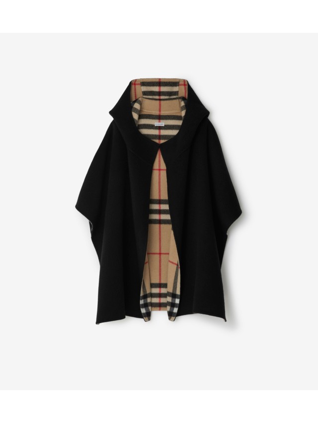 EKD Cashmere Hooded Cape in Black archive beige Burberry Official