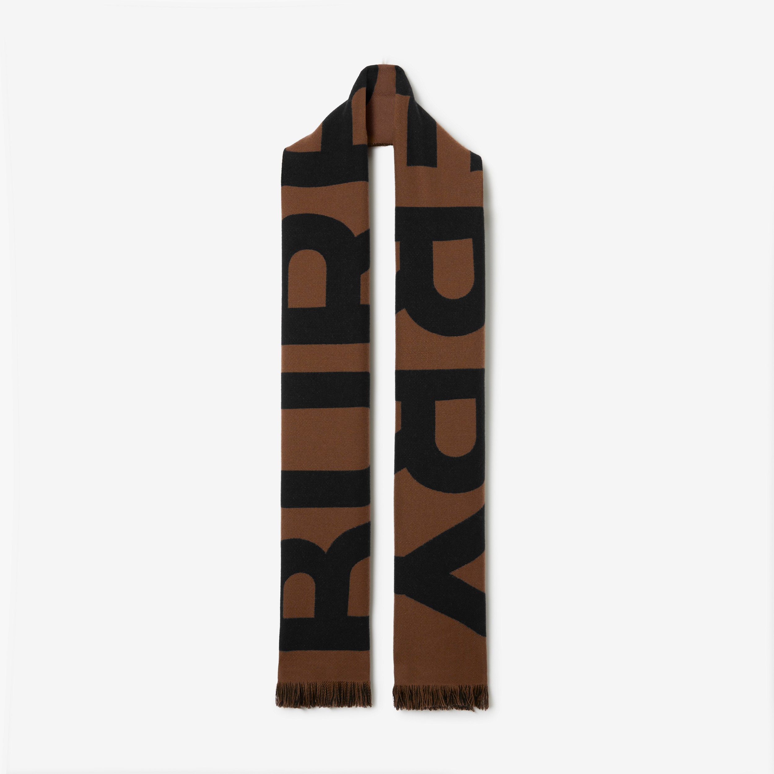 Logo Wool Jacquard Scarf in Dark Birch Brown/black | Burberry® Official - 1