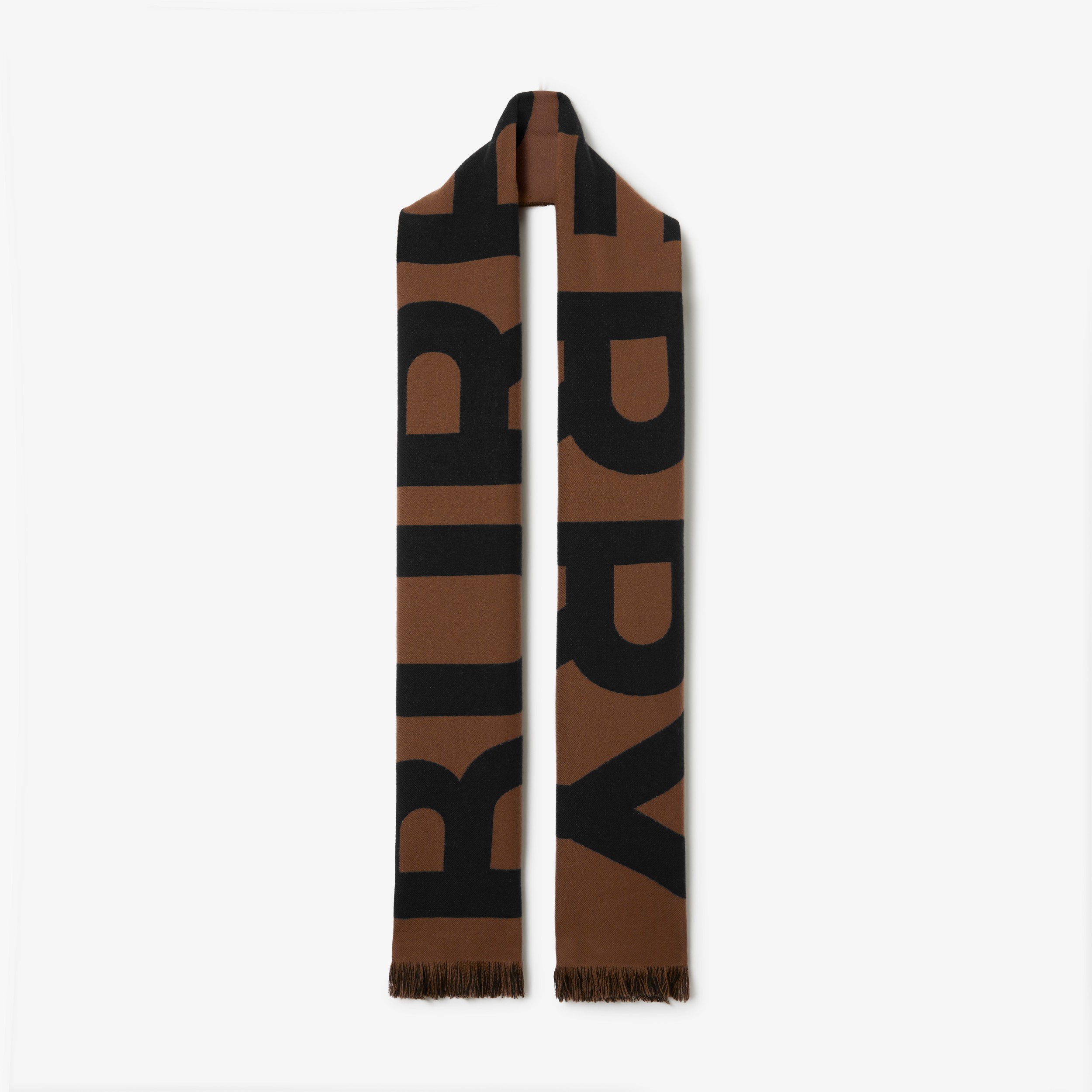 Logo Wool Jacquard Scarf in Dark Birch Brown/black | Burberry® Official