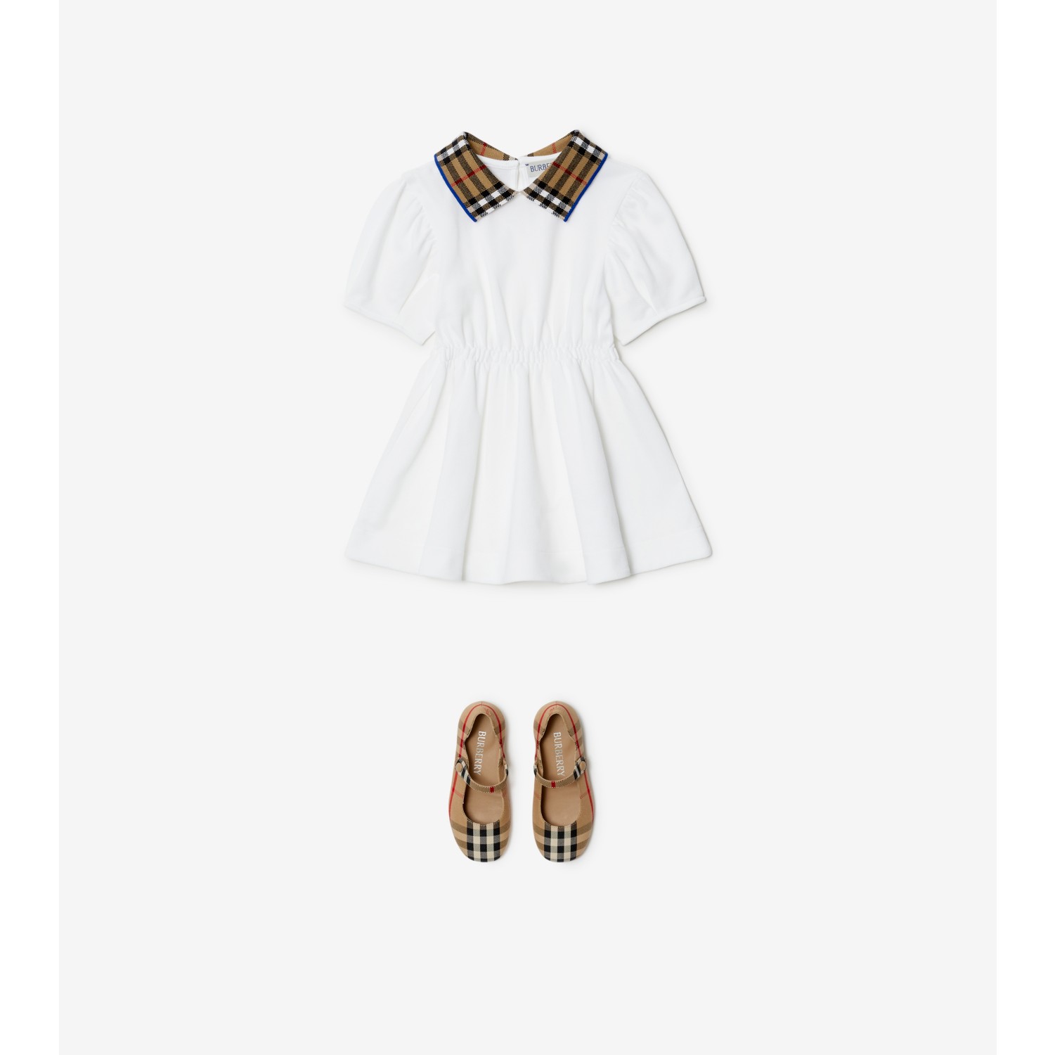 Check Collar Cotton Polo Shirt Dress in White Burberry Official