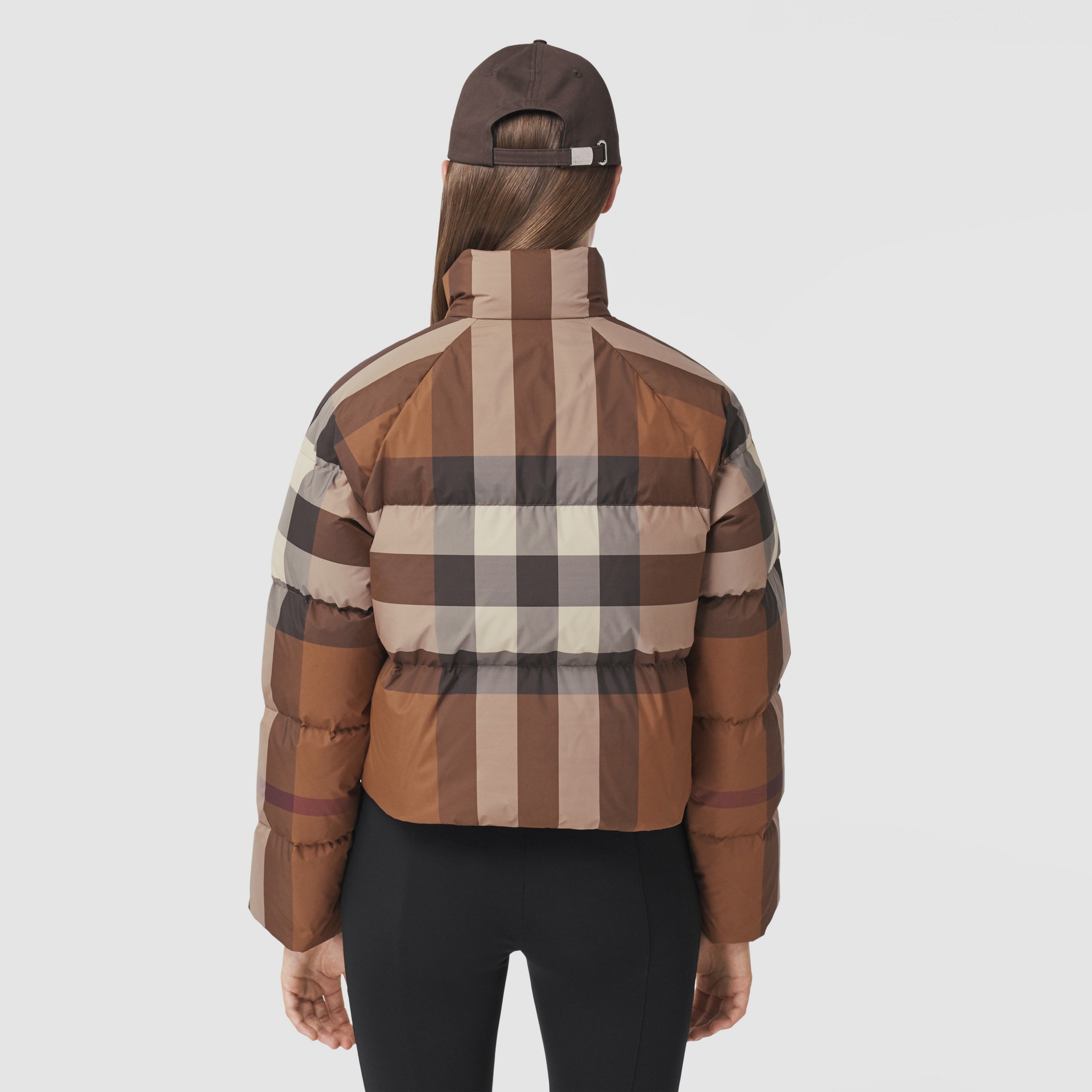 Check Cropped Puffer Jacket in Dark Birch Brown - Women | Burberry® Official - 3