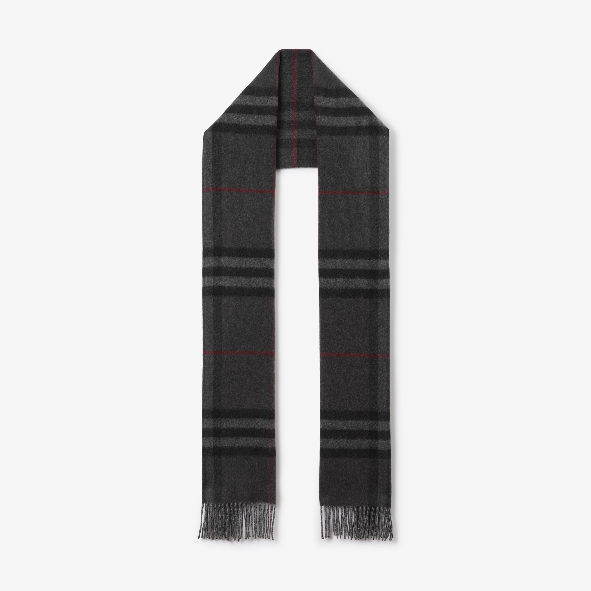 Check Cashmere Reversible Scarf in Charcoal | Burberry® Official - 1