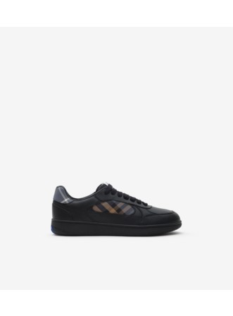 Leather and Check Terrace Sneakers​ in Black/sand beige - Men