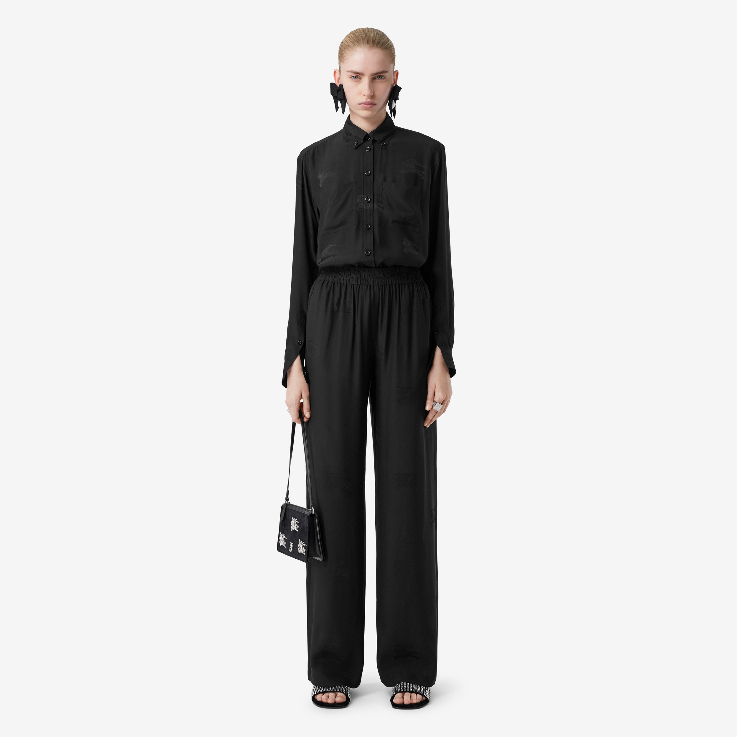 EKD Silk Jacquard Oversized Shirt in Black - Women | Burberry® Official - 4