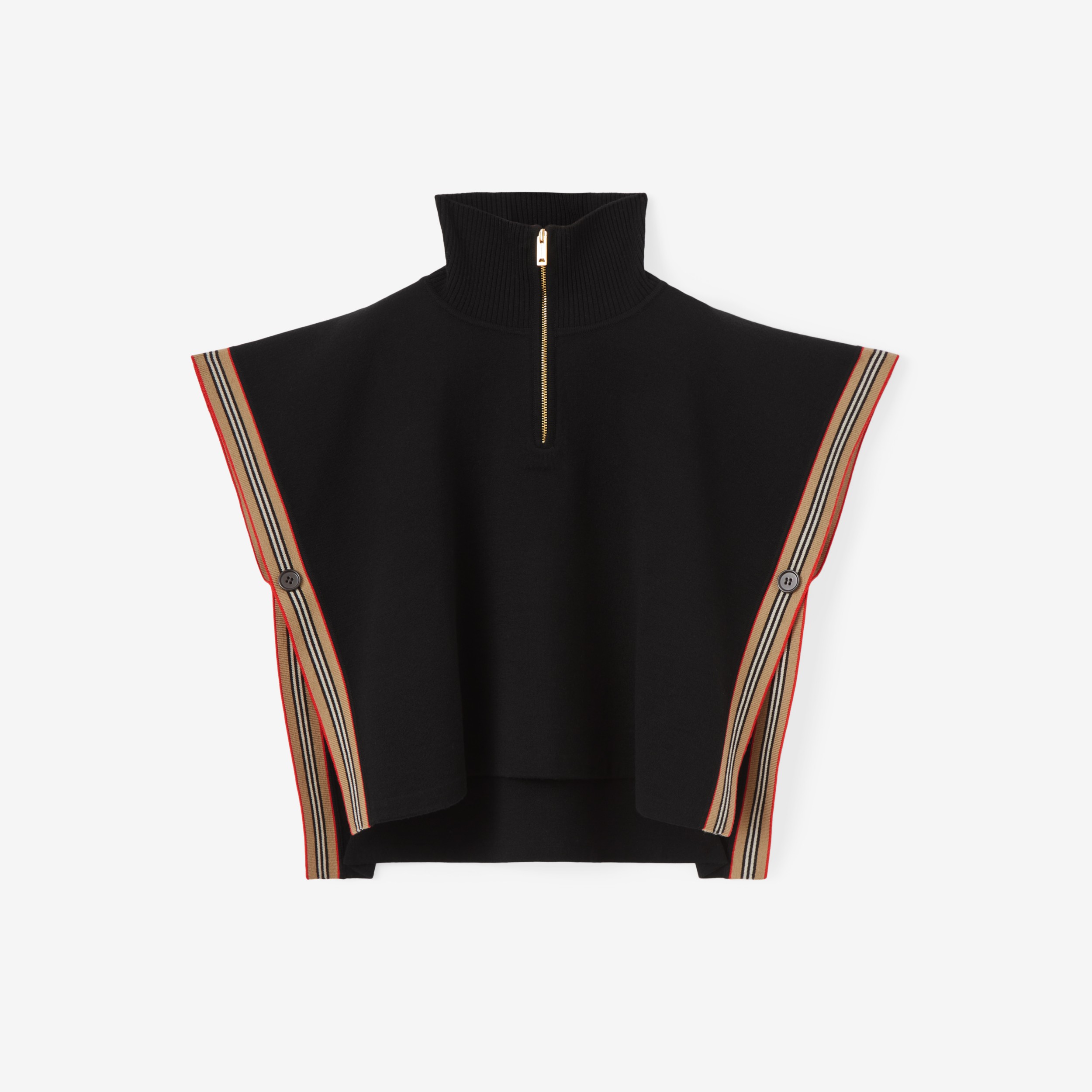 Icon Stripe Trim Wool Blend Cape in Black | Burberry® Official - 1