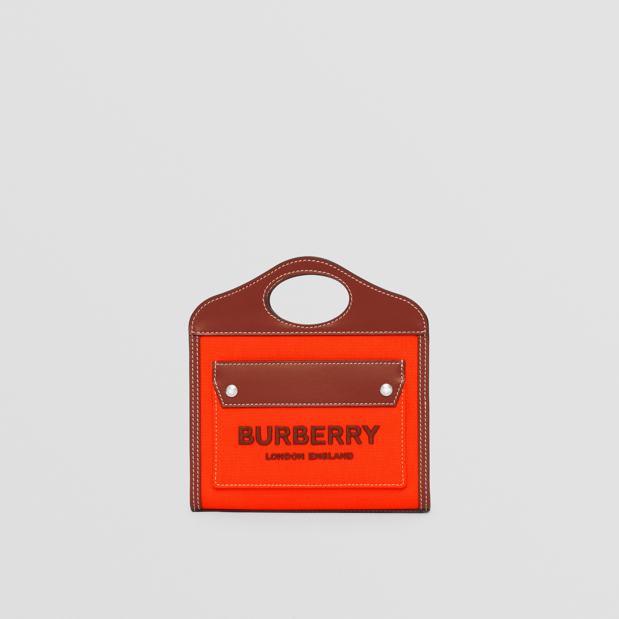 Zweifarbige Pocket Bag aus Canvas und Leder im Mikroformat (Orange) - Damen | Burberry® - 1