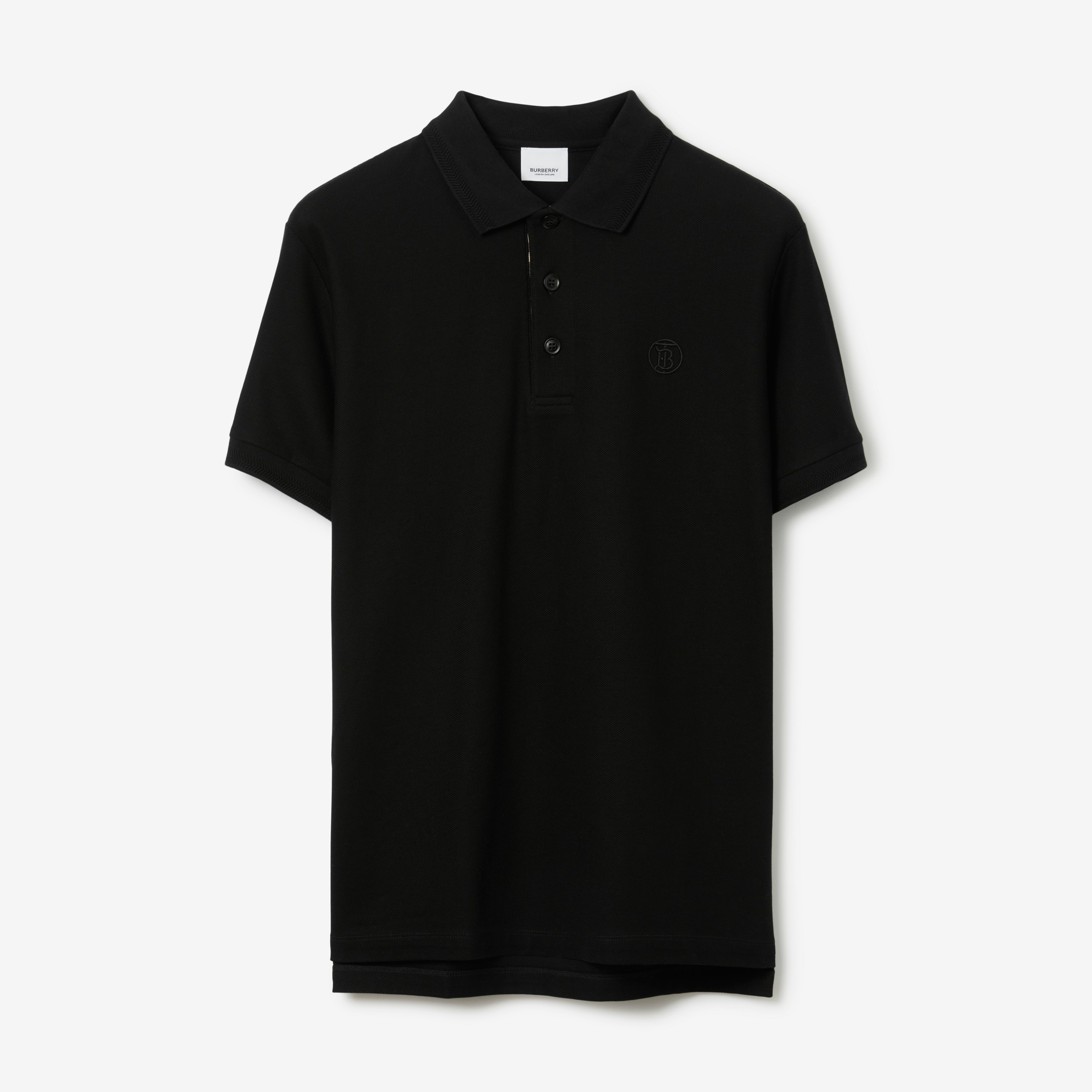 Monogram Motif Cotton Piqué Polo Shirt in Black - Men | Burberry® Official - 1
