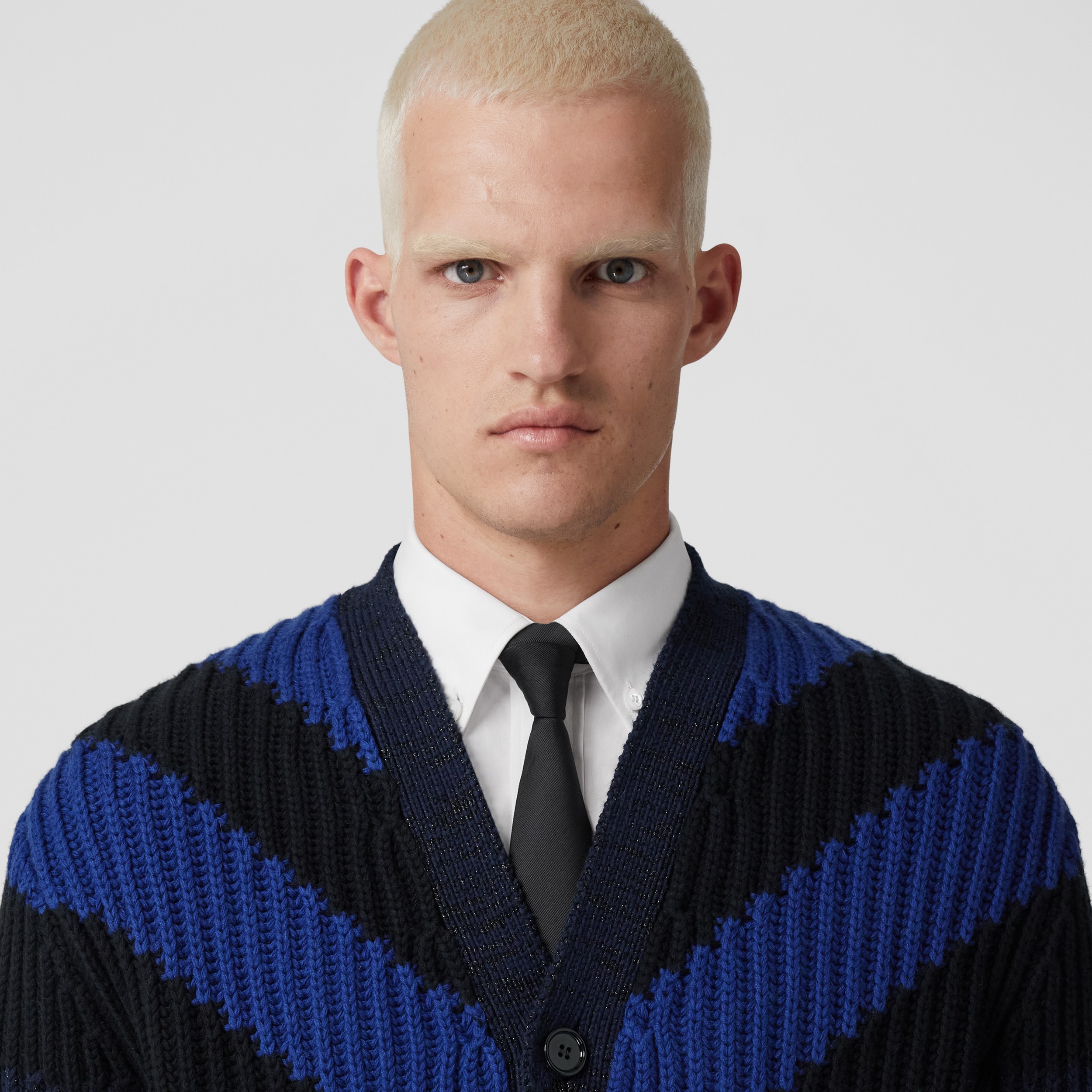 Chevron Check Cashmere Cotton Blend Cardigan – Exclusive Capsule Collection in Dark Charcoal Blue - Men | Burberry® Official - 2