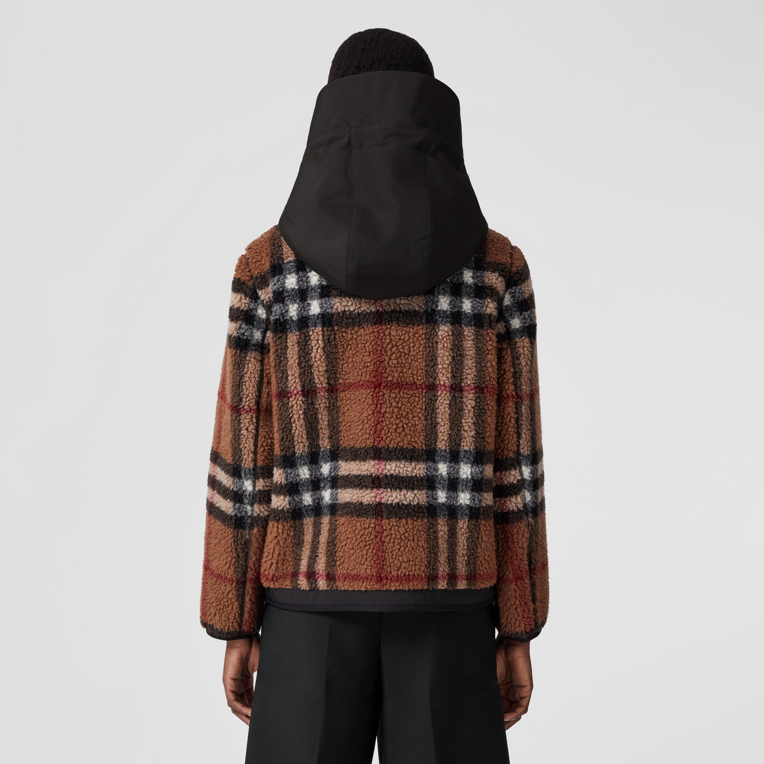 Jaqueta de malha texturizada com estampa xadrez e capuz (Marrom Bétula) - Mulheres | Burberry® oficial - 3