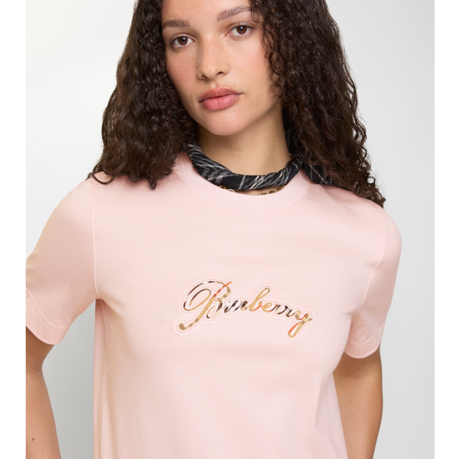 Check Cursive Logo Cotton T-shirt in Bouquet pink - Women | Burberry® Official