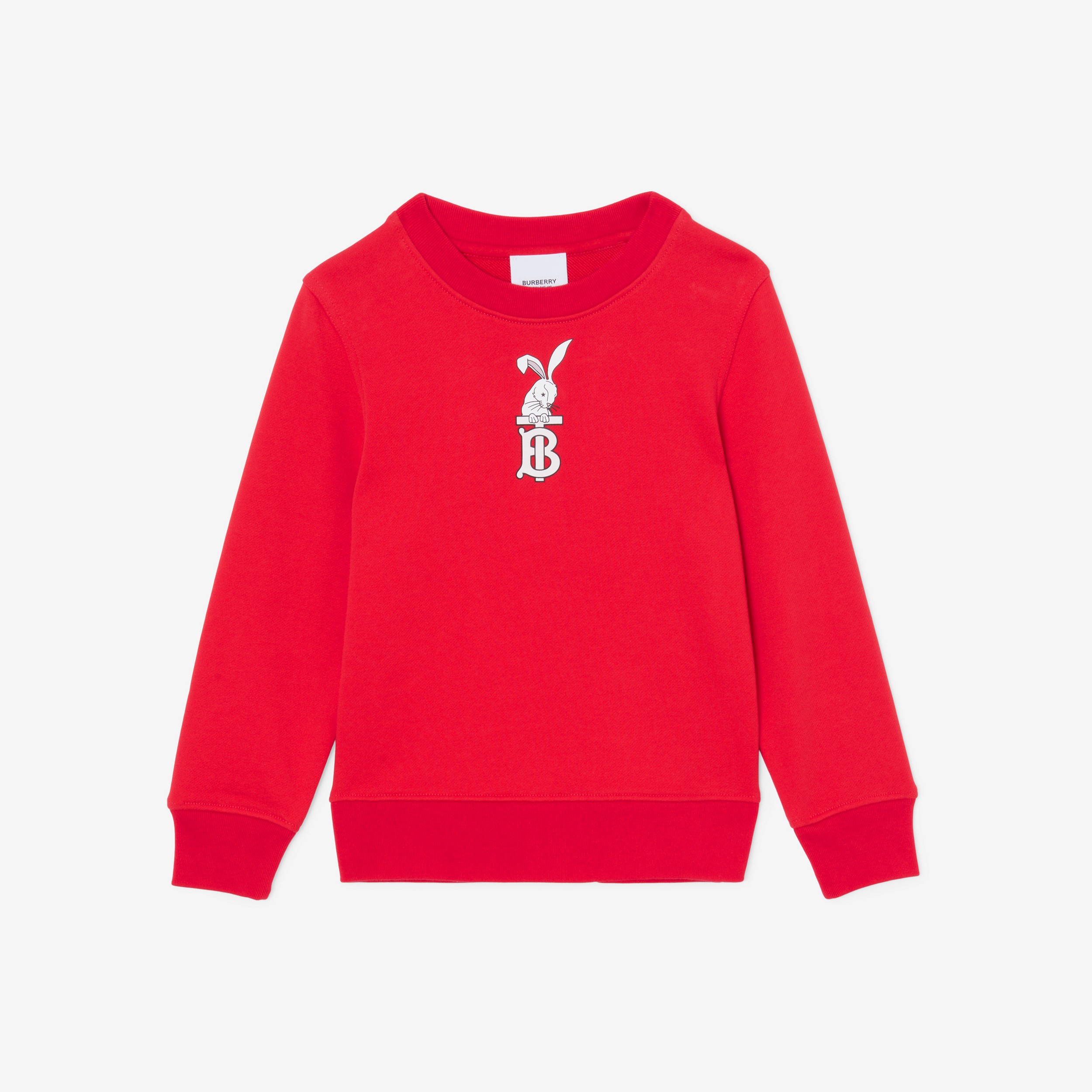 Suéter em algodão com estampa de coelho (Vermelho Intenso) | Burberry® oficial - 1