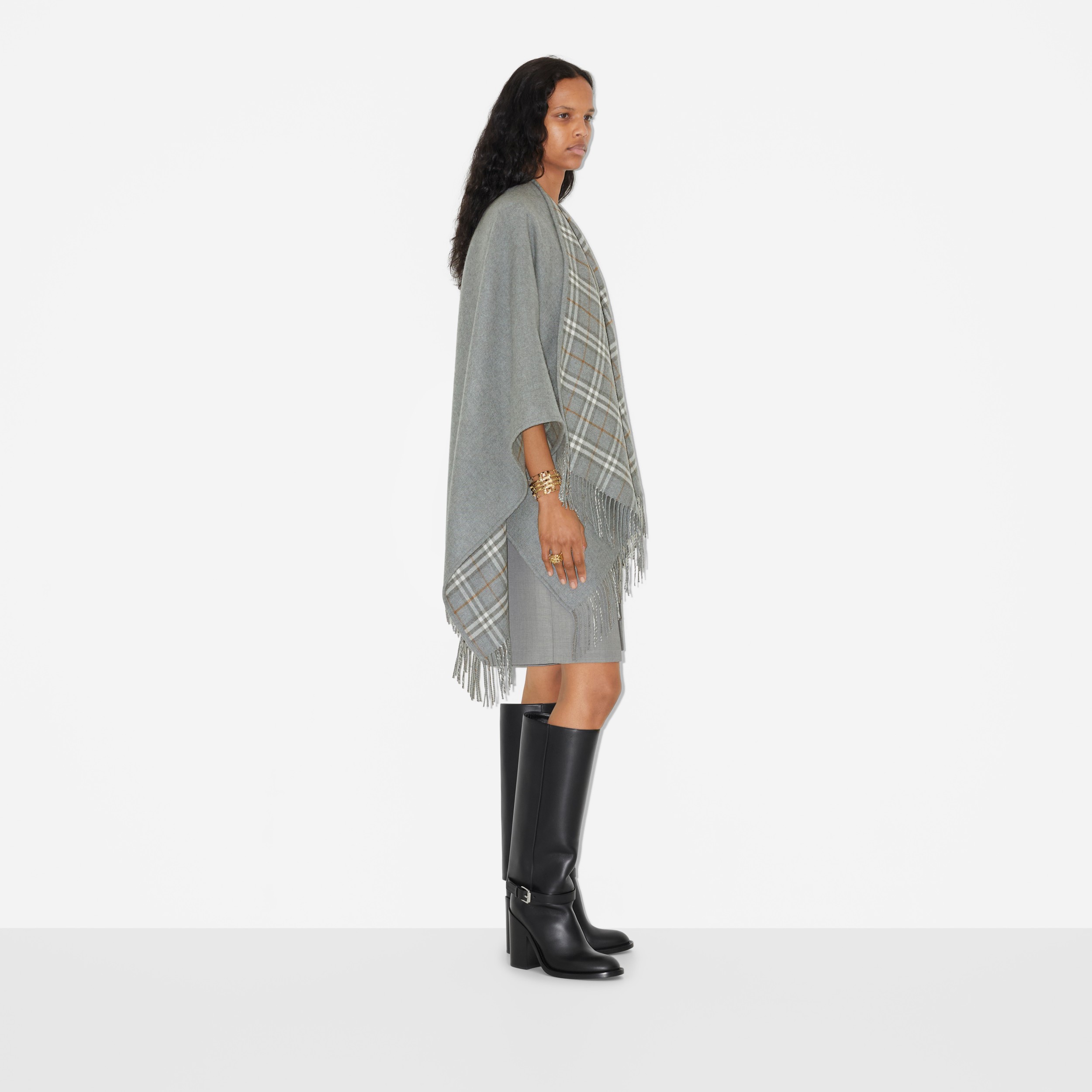 Check Wool Reversible Cape in Grey Women Burberry® Official