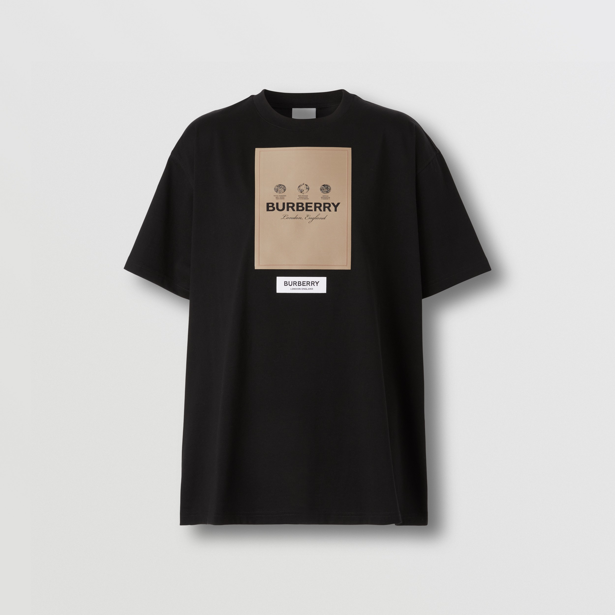 Label Appliqué Cotton Oversized T-shirt in Black - Women | Burberry® Official - 4