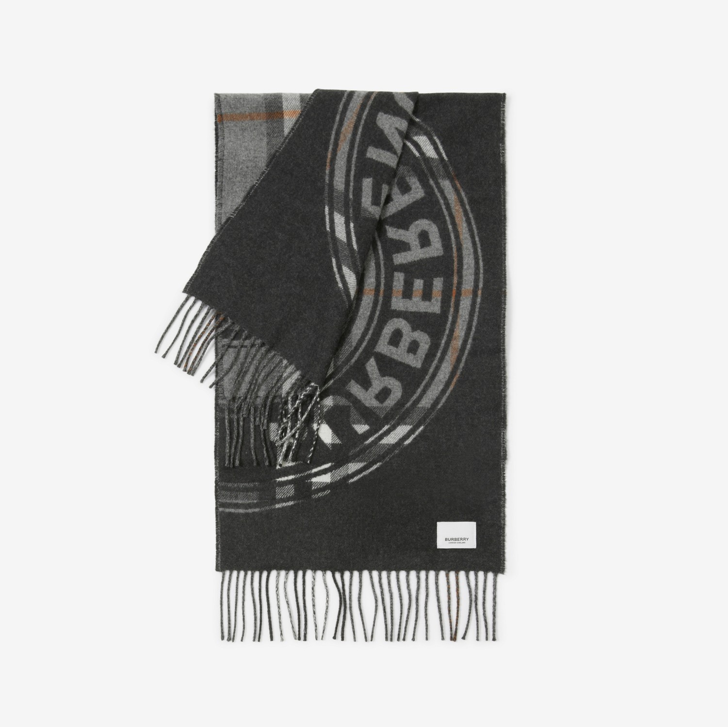 蒙太奇印花格纹羊绒围巾 (中灰色) | Burberry® 博柏利官网