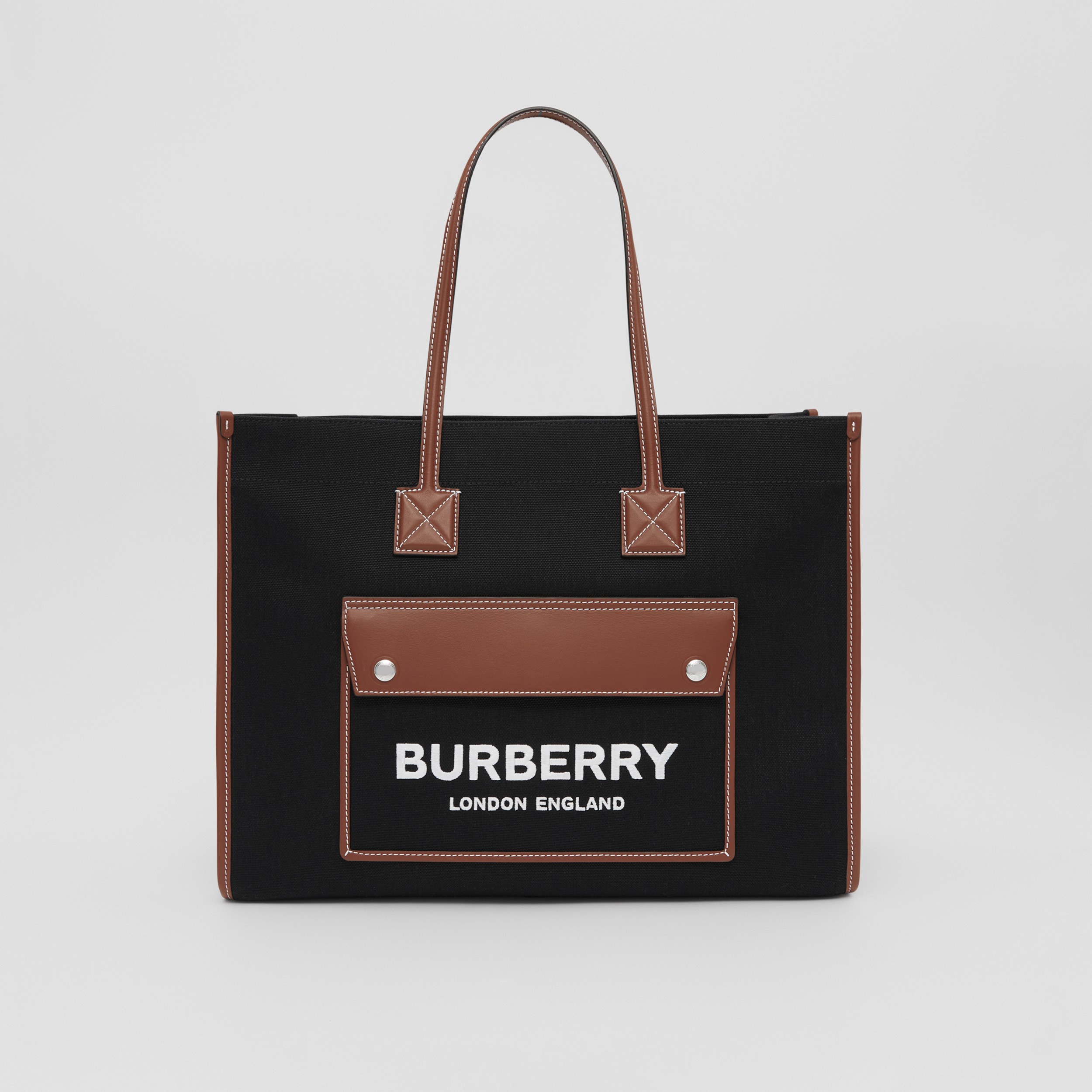 Medium Two-tone Canvas and Leather Freya Tote in Black/tan - Women | Burberry® Official - 1