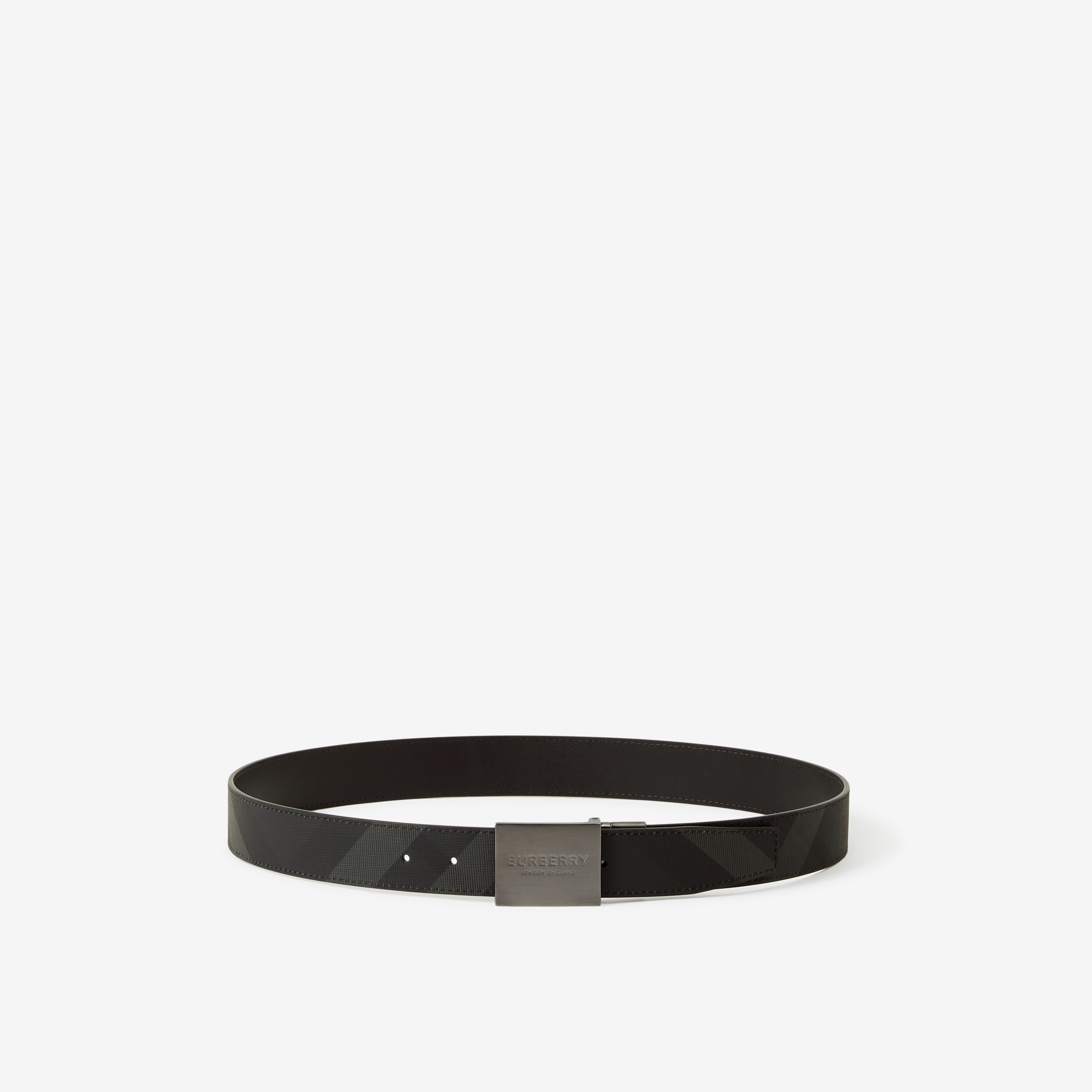 Reversible Plaque Buckle Check Belt in Charcoal/graphite - Men | Burberry® Official - 3