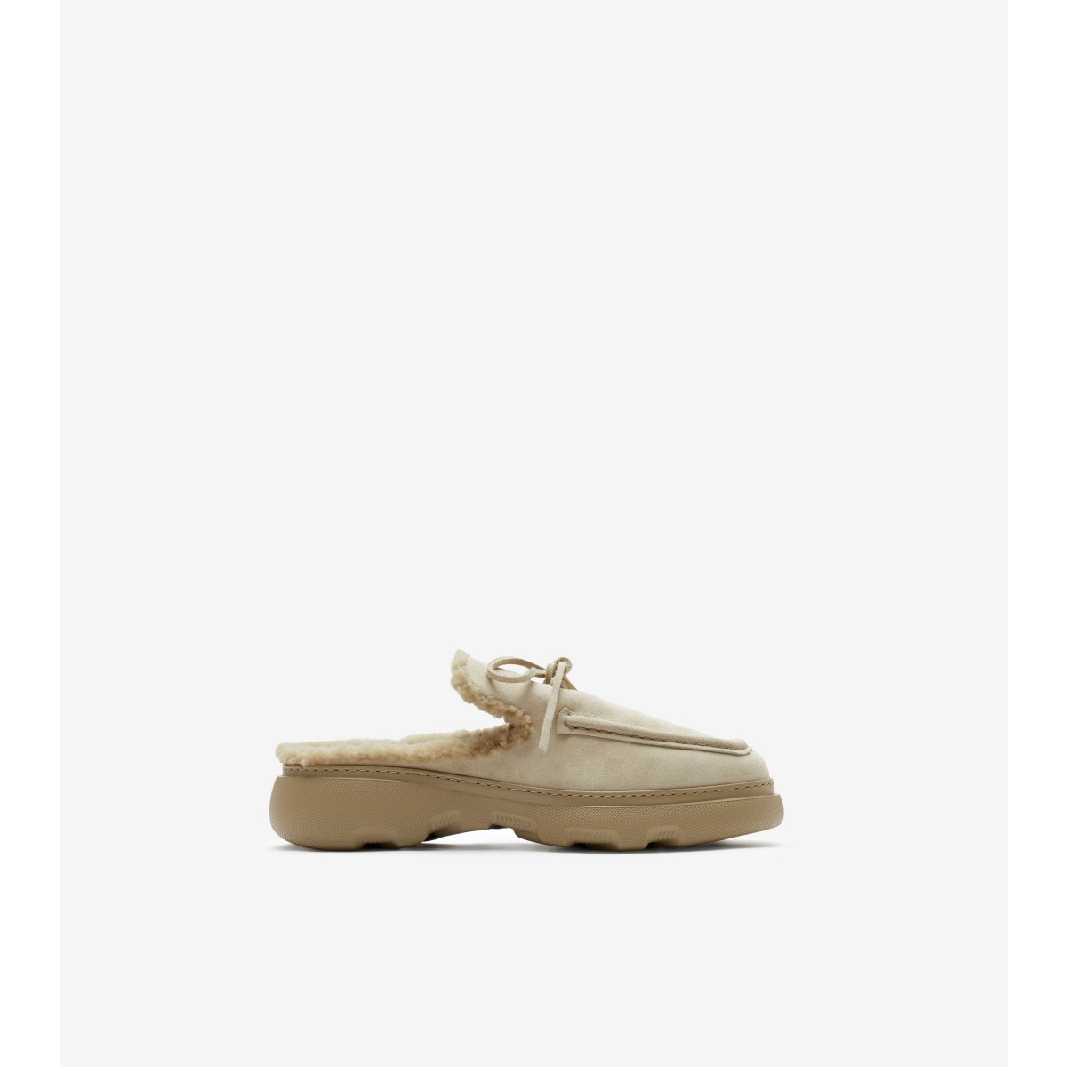 Shop Burberry Suede And Shearling Stony Mules In Clay