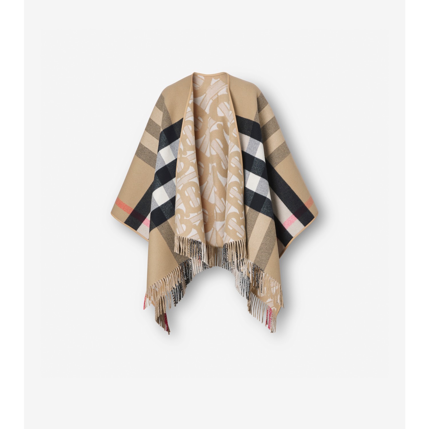 Monogram Wool Cashmere Reversible Cape in Archive Beige