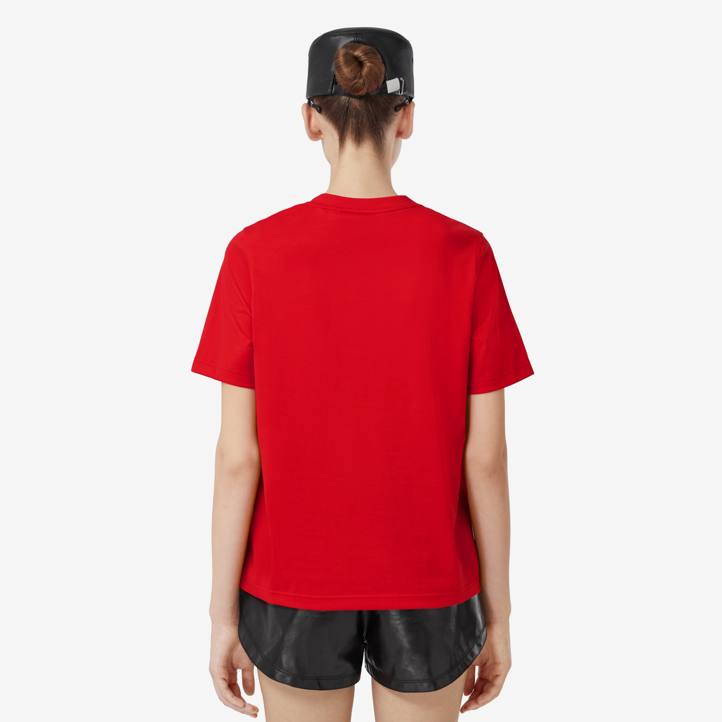Logo Print Cotton T-shirt in Bright Red - Women | Burberry® Official - 3