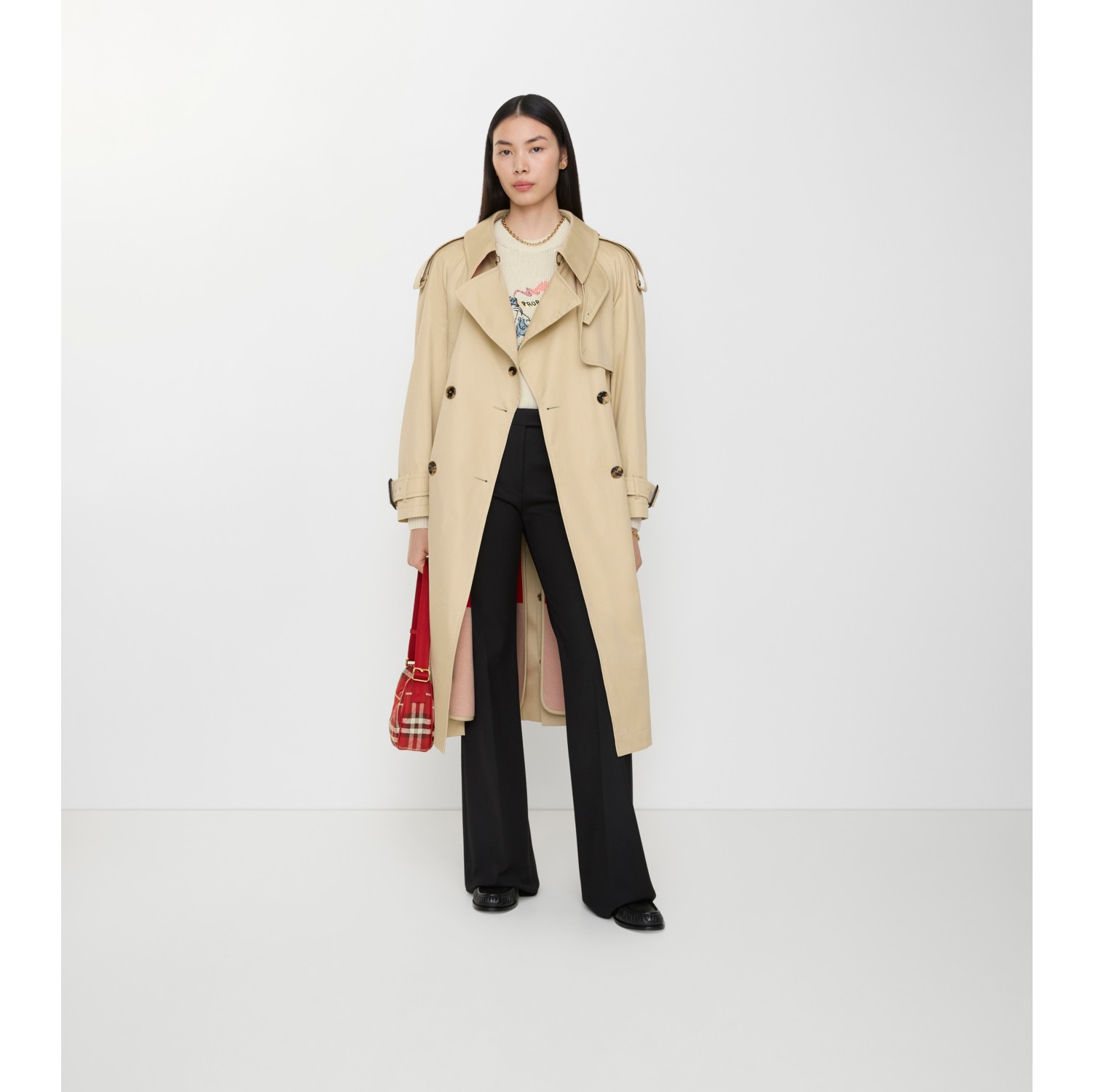 Long Gabardine Fitzrovia Trench Coat with Warmer in Limestone beige - Women, Wool, Cotton Gabardine | Burberry® Official
