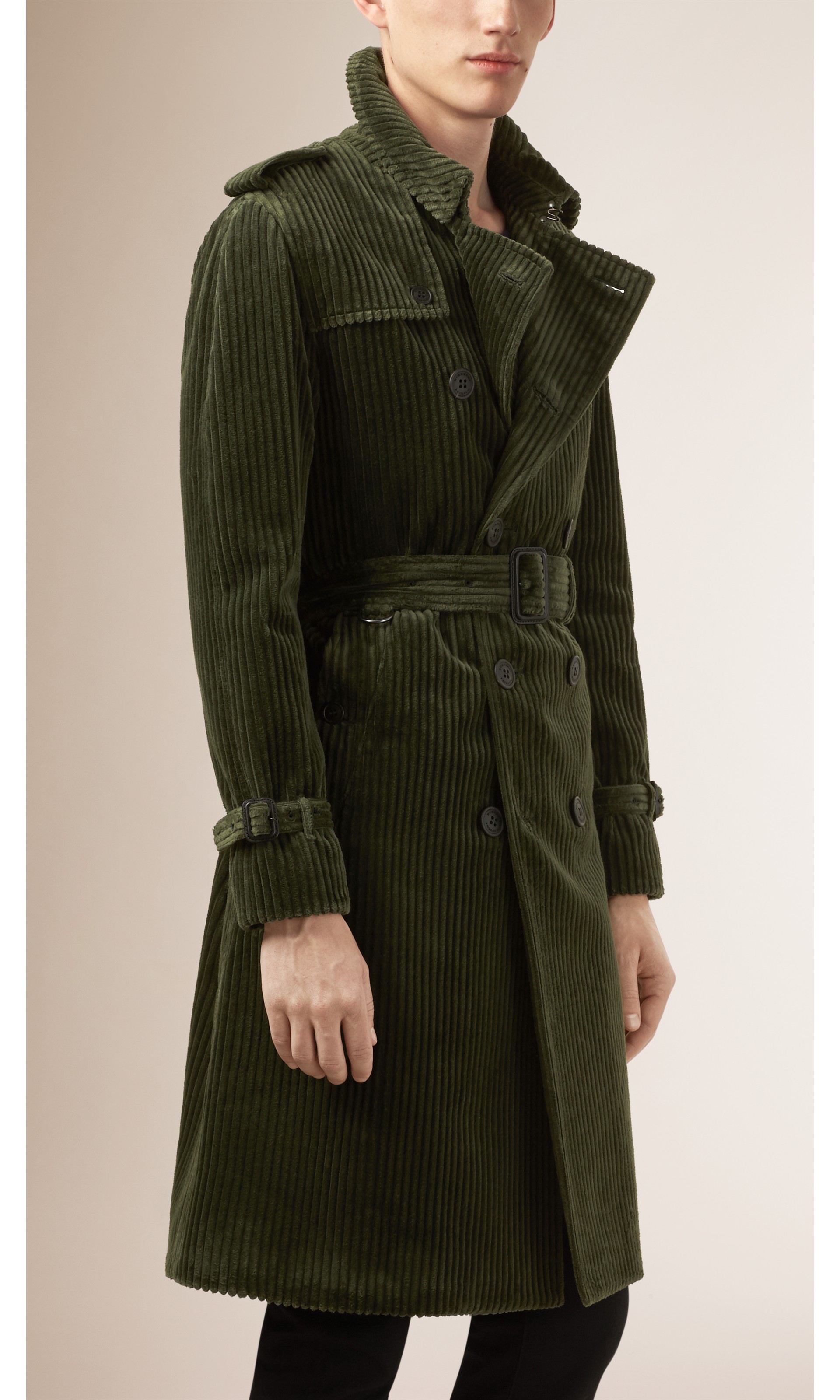 Corduroy Trench Coat in Dark Cedar Green - Men | Burberry United States