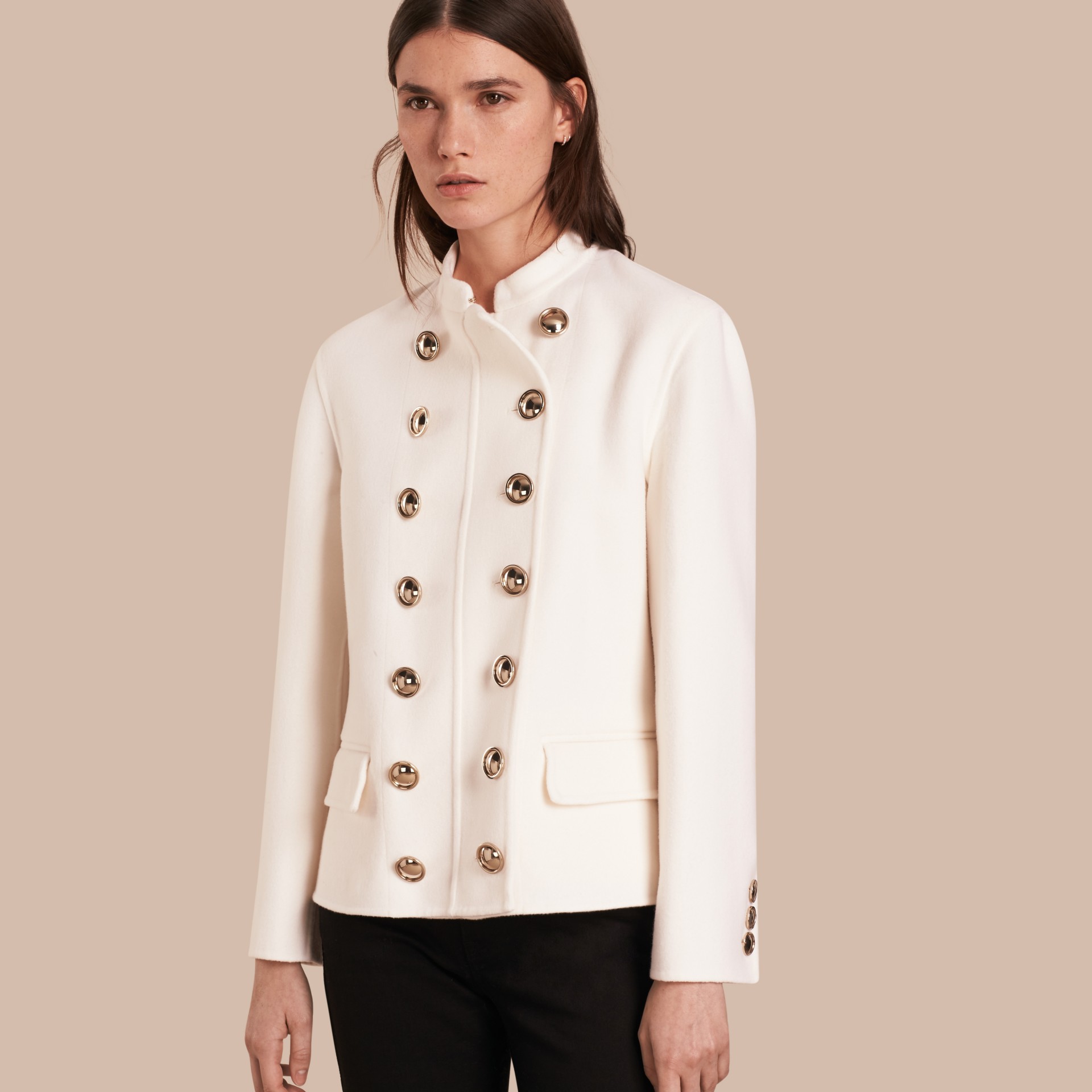 Double-breasted Wool Cashmere Regimental Jacket in White - Women ...