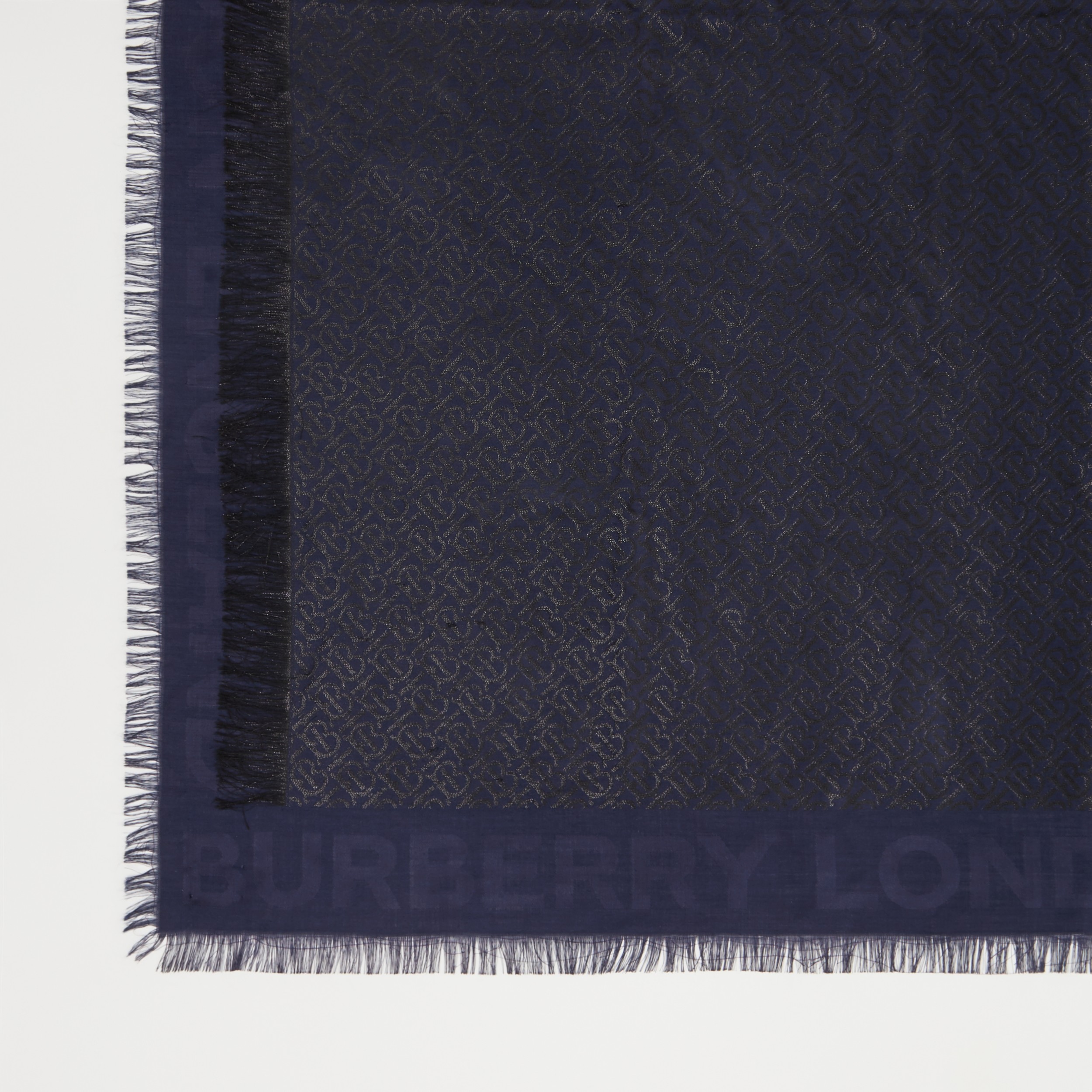 Metallic Monogram Silk Blend Large Square Scarf in Navy/black | Burberry