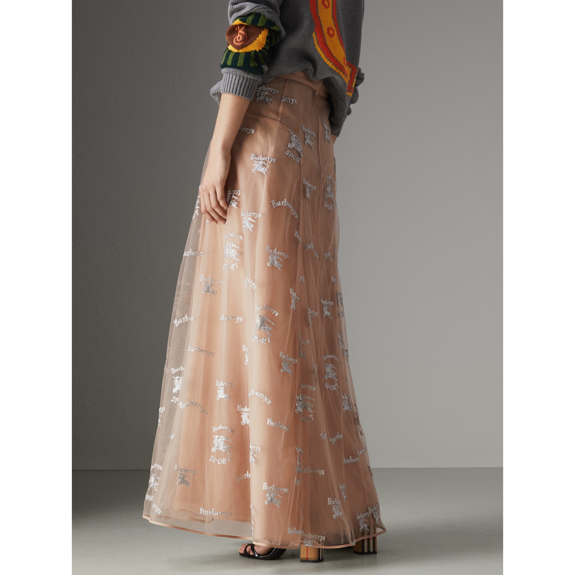 BURBERRY Equestrian Knight Embroidered Tulle Skirt