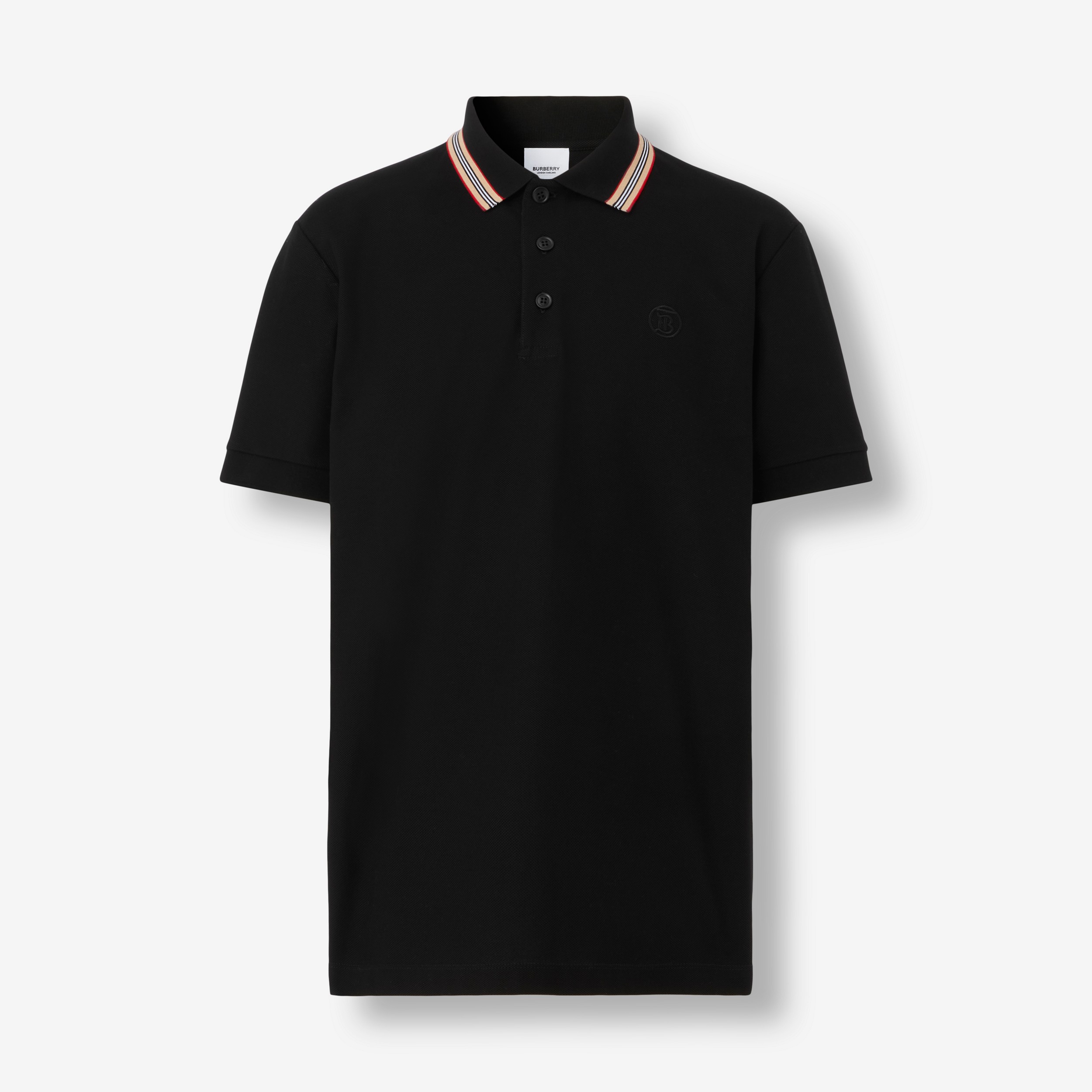 Poloshirt aus Baumwollpiqué mit gestreiftem Kragen (Schwarz) | Burberry® - 1