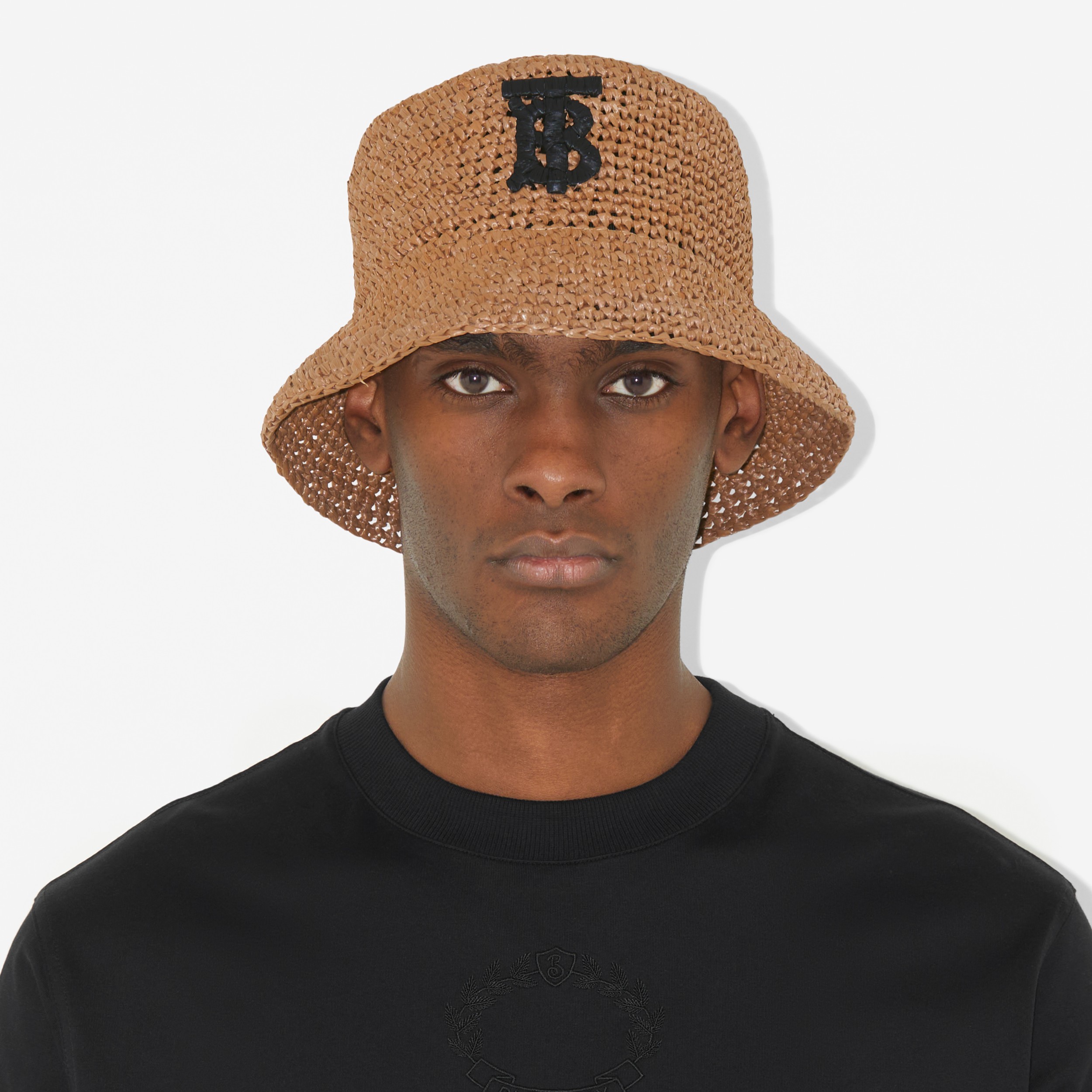 Monogram Motif Raffia-effect Bucket Hat in Black/beige | Burberry® Official