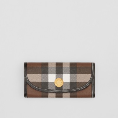 Check and Leather Continental Wallet in Dark Birch Brown - Women | Burberry® Official