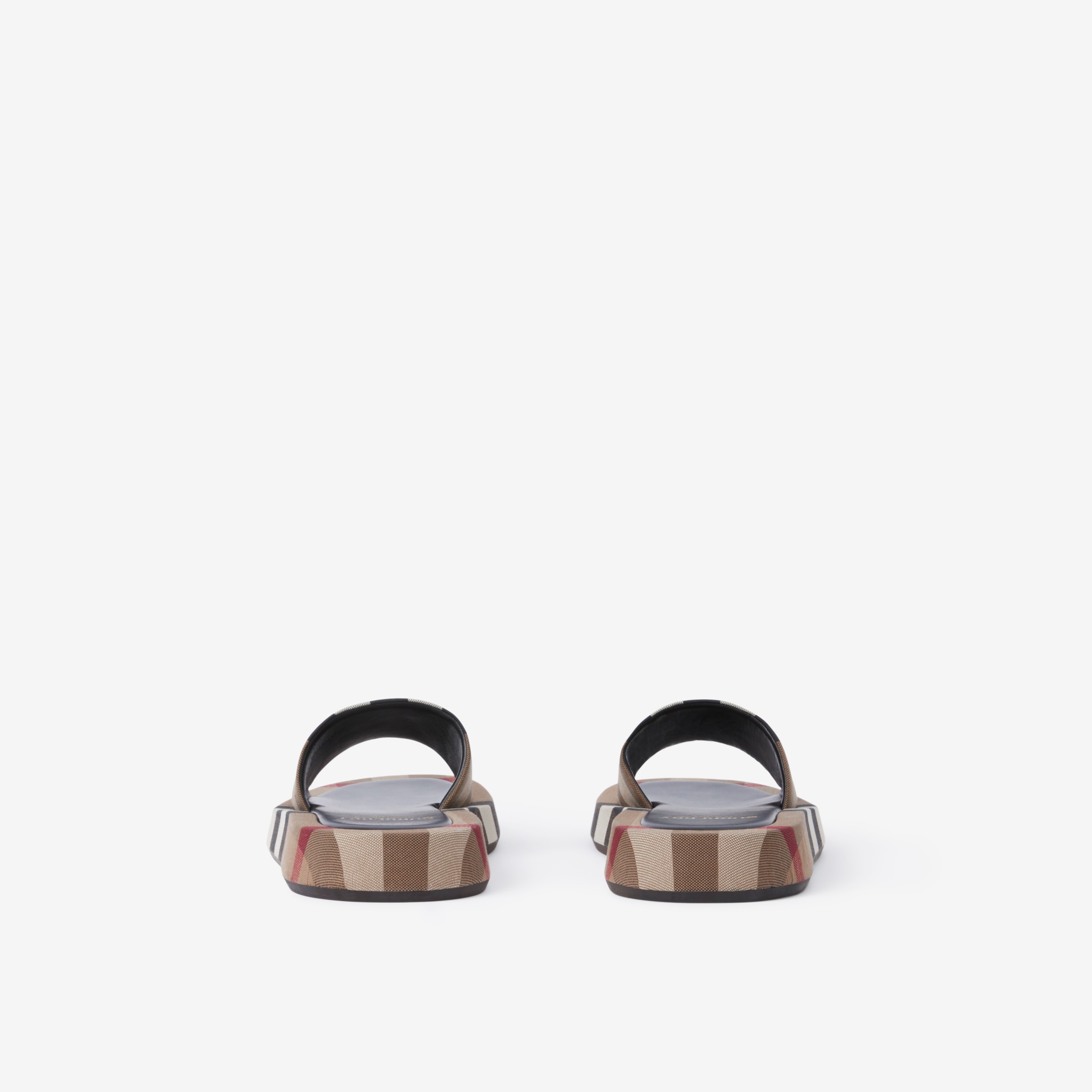 Exaggerated Check Cotton Platform Slides in Birch Brown Women