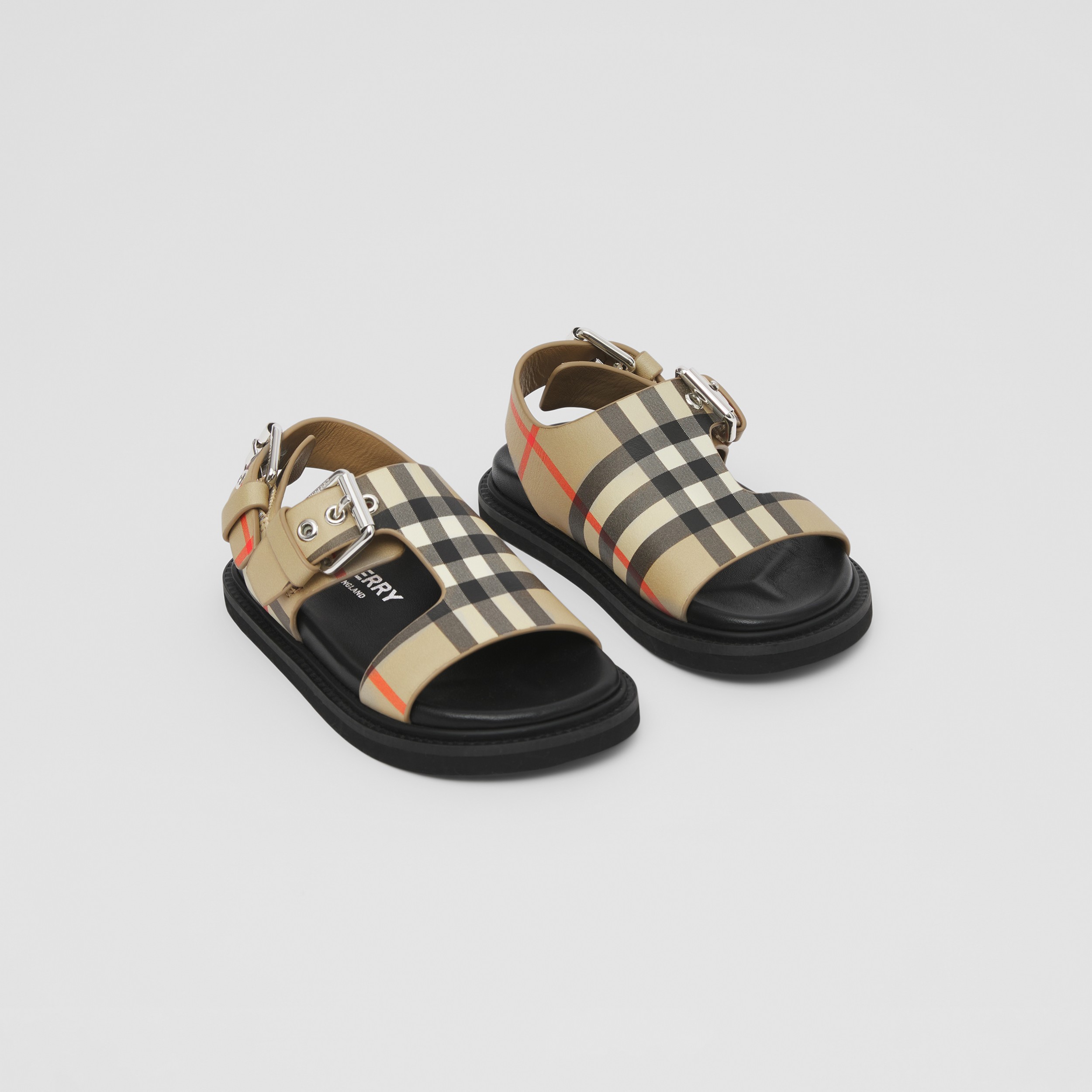 Vintage Check Leather Buckled Sandals in Archive Beige - Children ...