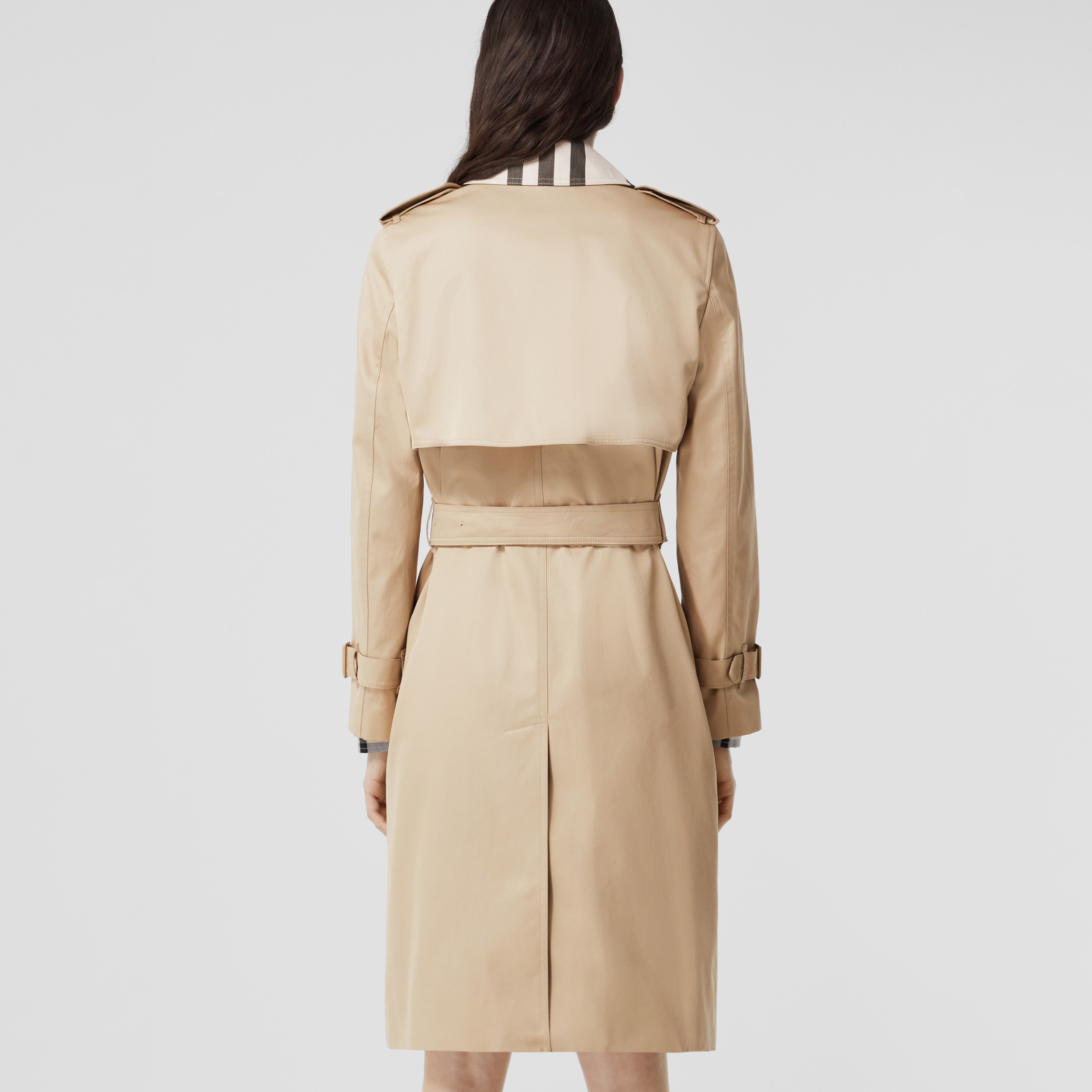 Check Panel Cotton Gabardine Trench Coat in Soft Fawn - Women ...
