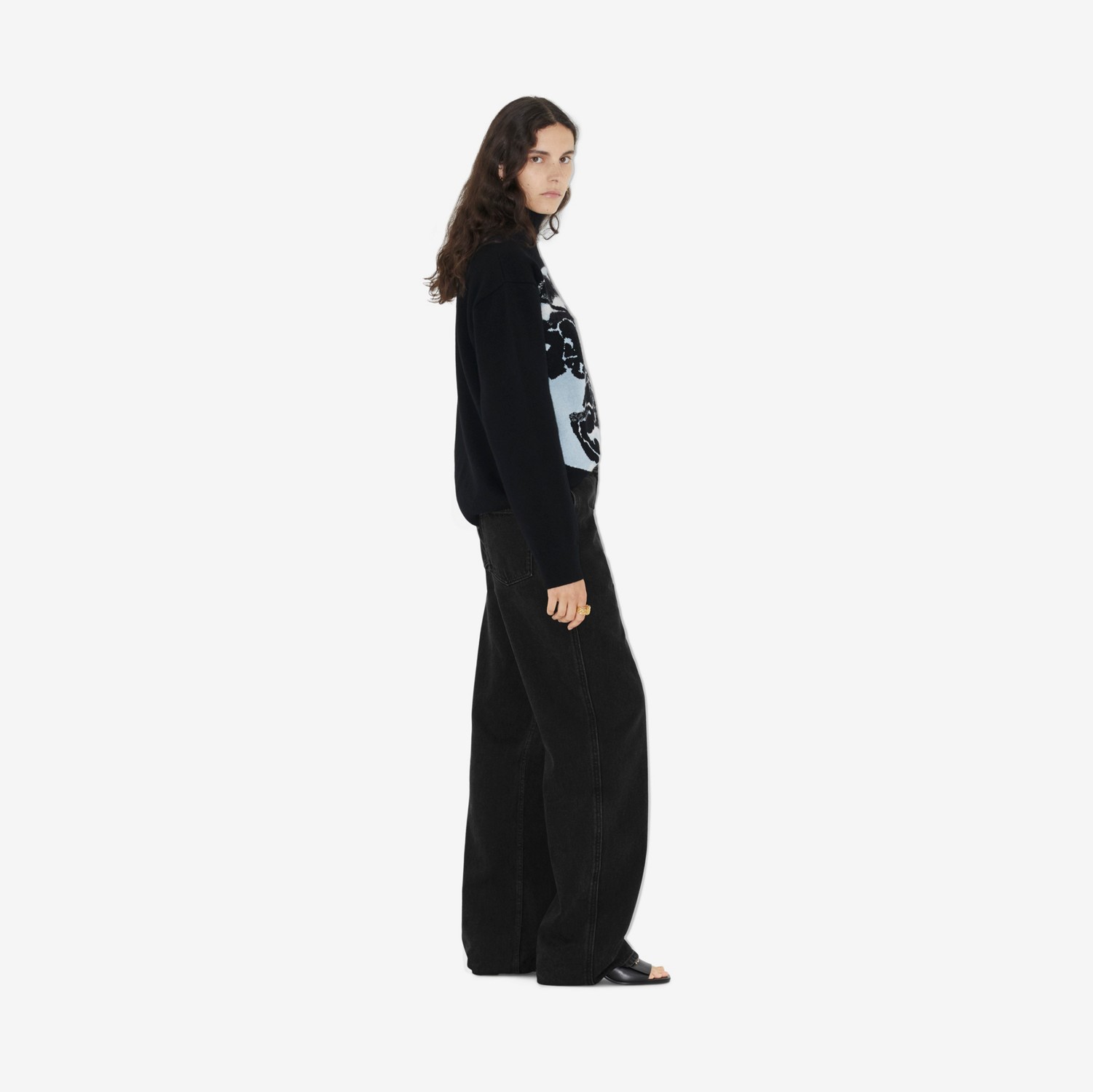 Woll-Kaschmir-Pullover mit EKD im Wolkendesign (Schwarz) - Damen | Burberry®