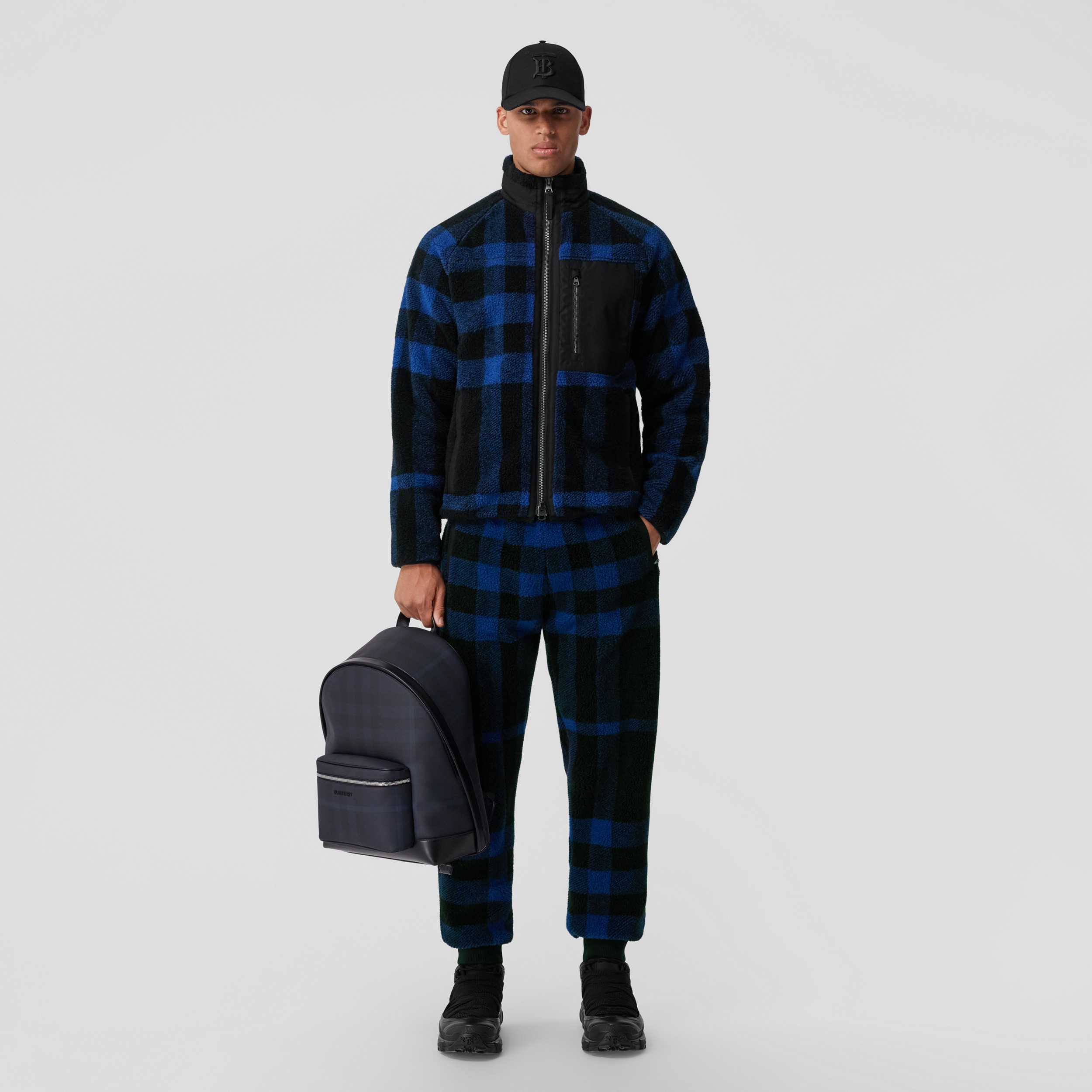 Exaggerated Check Fleece Funnel Neck Jacket in Deep Royal Blue - Men | Burberry® Official - 1
