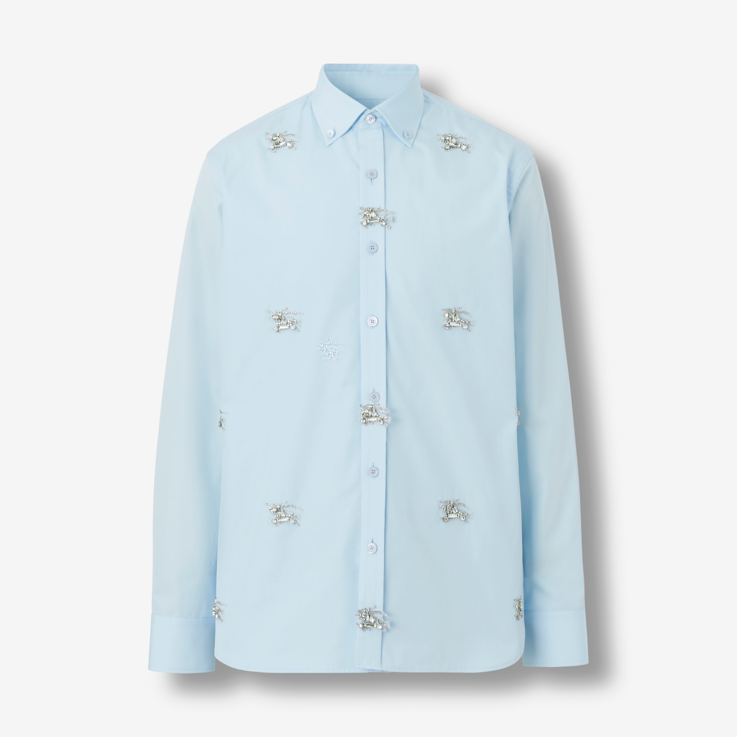 Slim Fit Crystal EKD Cotton Shirt in Pale Blue - Men | Burberry® Official