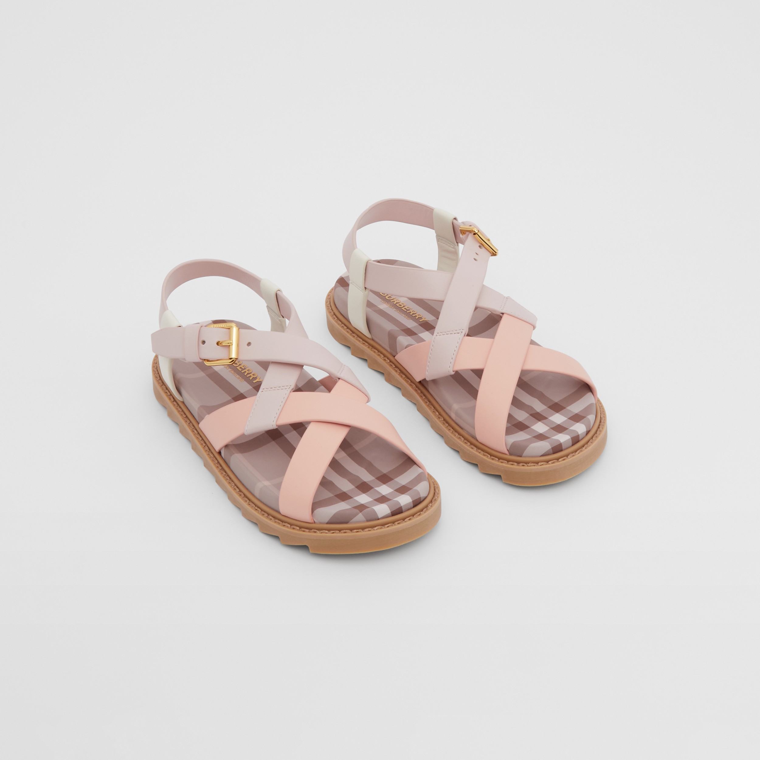 Vintage Check and Leather Sandals in Powder Pink - Children | Burberry® Official - 1