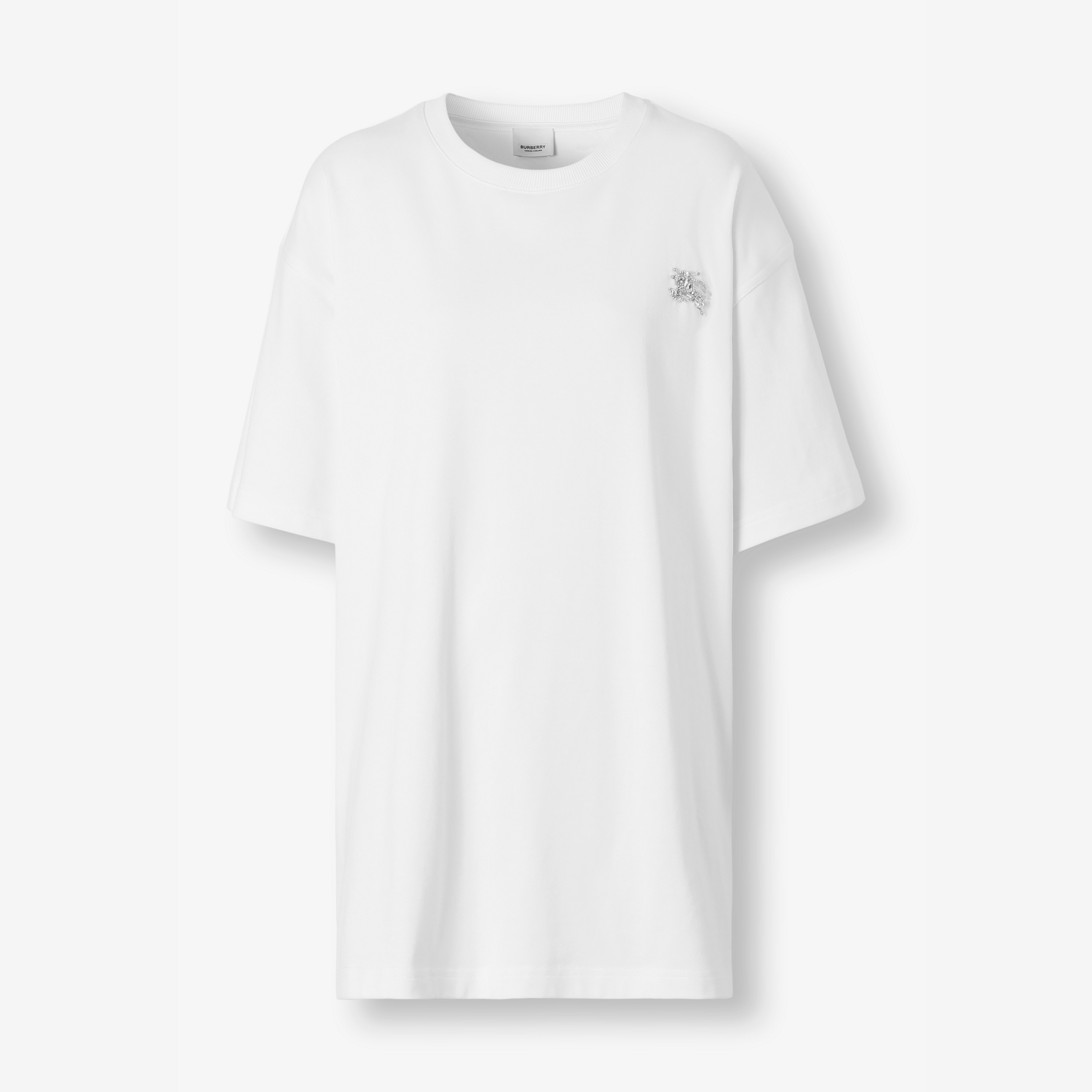 Camiseta oversize en algodón con emblema Equestrian Knight de cristales (Blanco) - Mujer | Burberry® oficial - 1